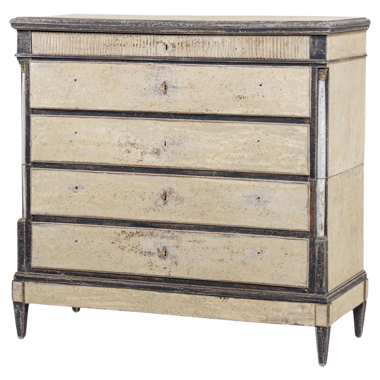Hand-painted tall Chest of Drawers, Gustavian, Sweden, Early 19th Century For Sale