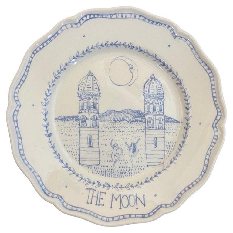 Hand Painted Tarot Inspired Ceramic Plate: The Moon For Sale