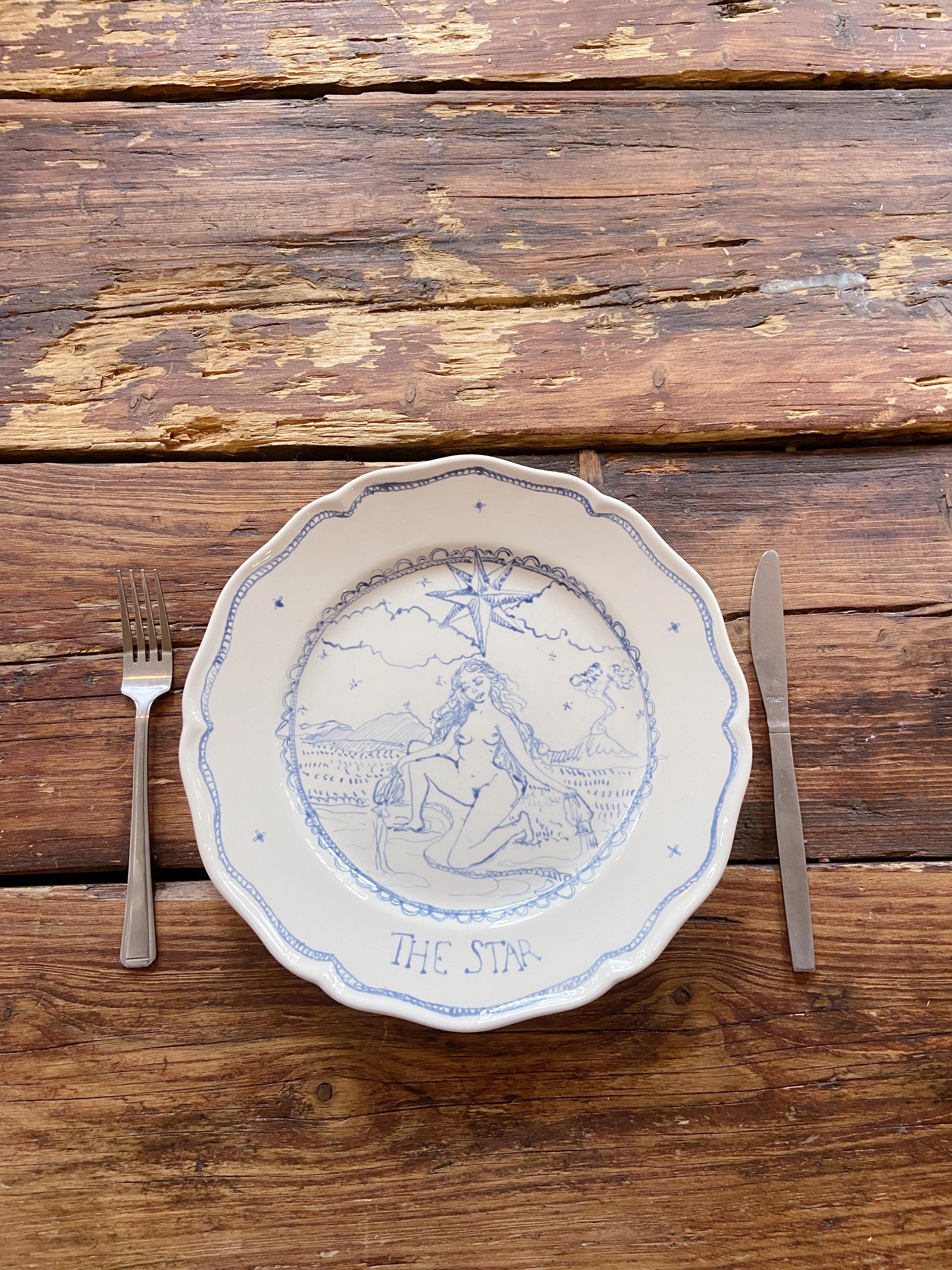 Fired Hand Painted Tarot Inspired Ceramic Plate: The Star