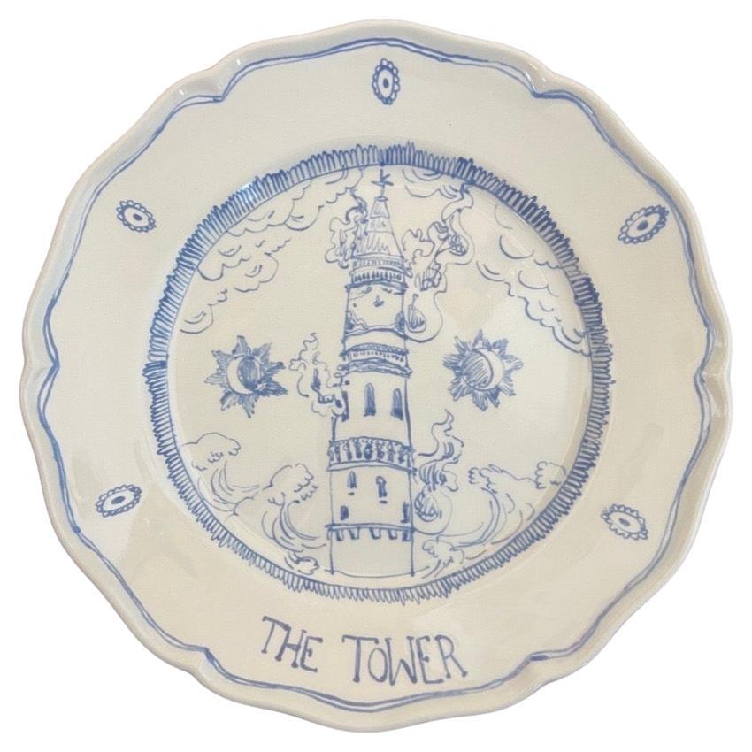 Hand Painted Tarot Inspired Ceramic Plate: The Tower