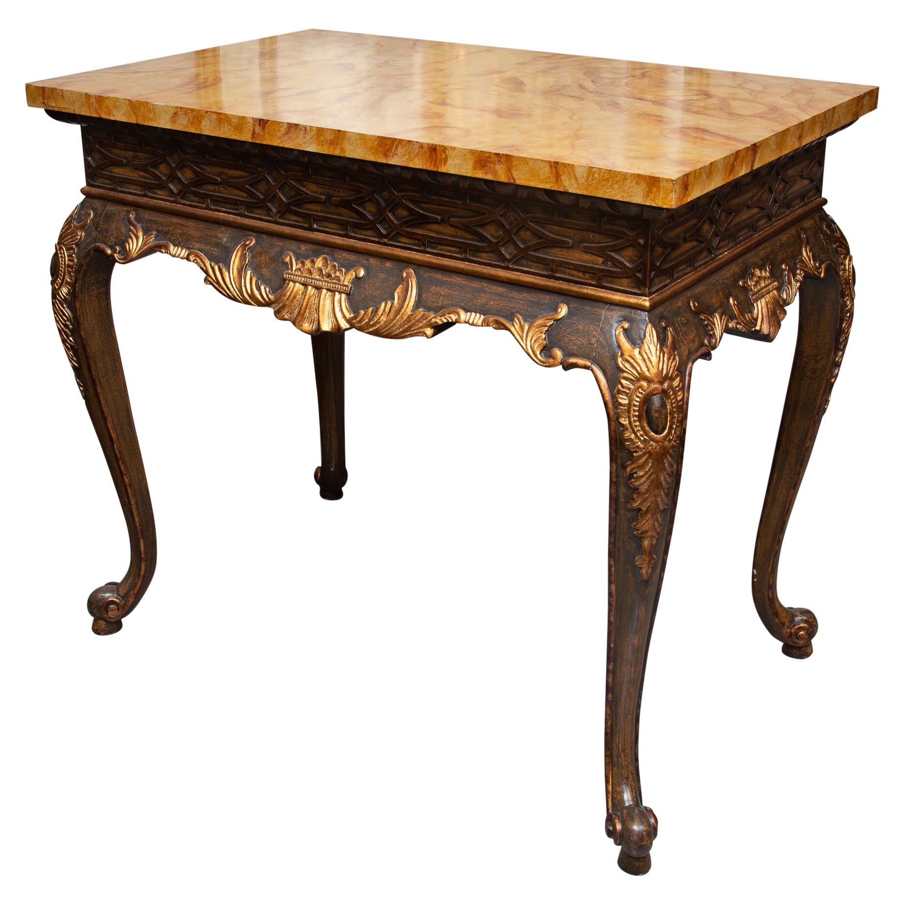 Hand Painted Tea Table with Faux Grain Marble Top For Sale