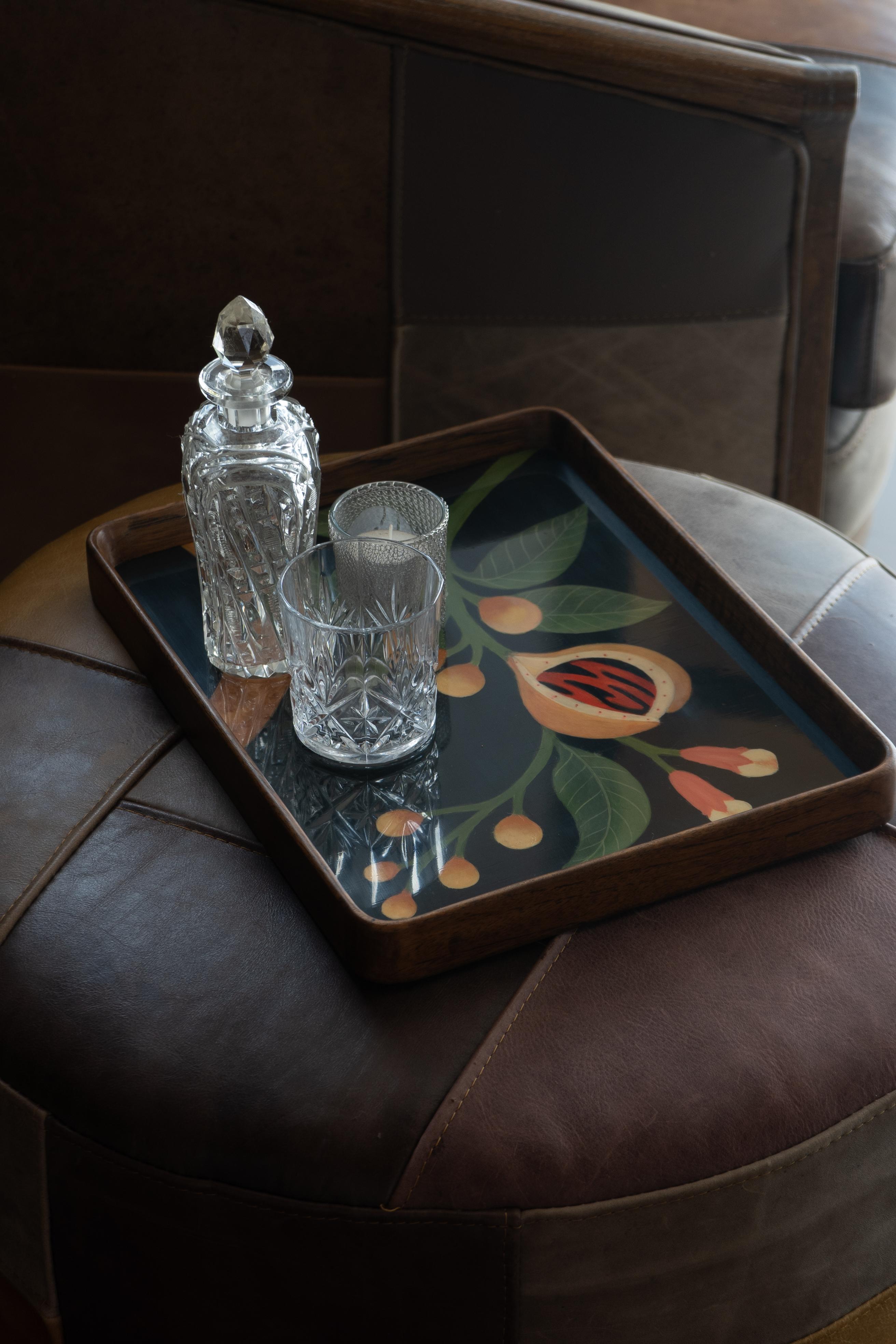 Hand Painted Teak Folding Table, Nesting Trays, Base with Faux Bamboo Legs For Sale 2