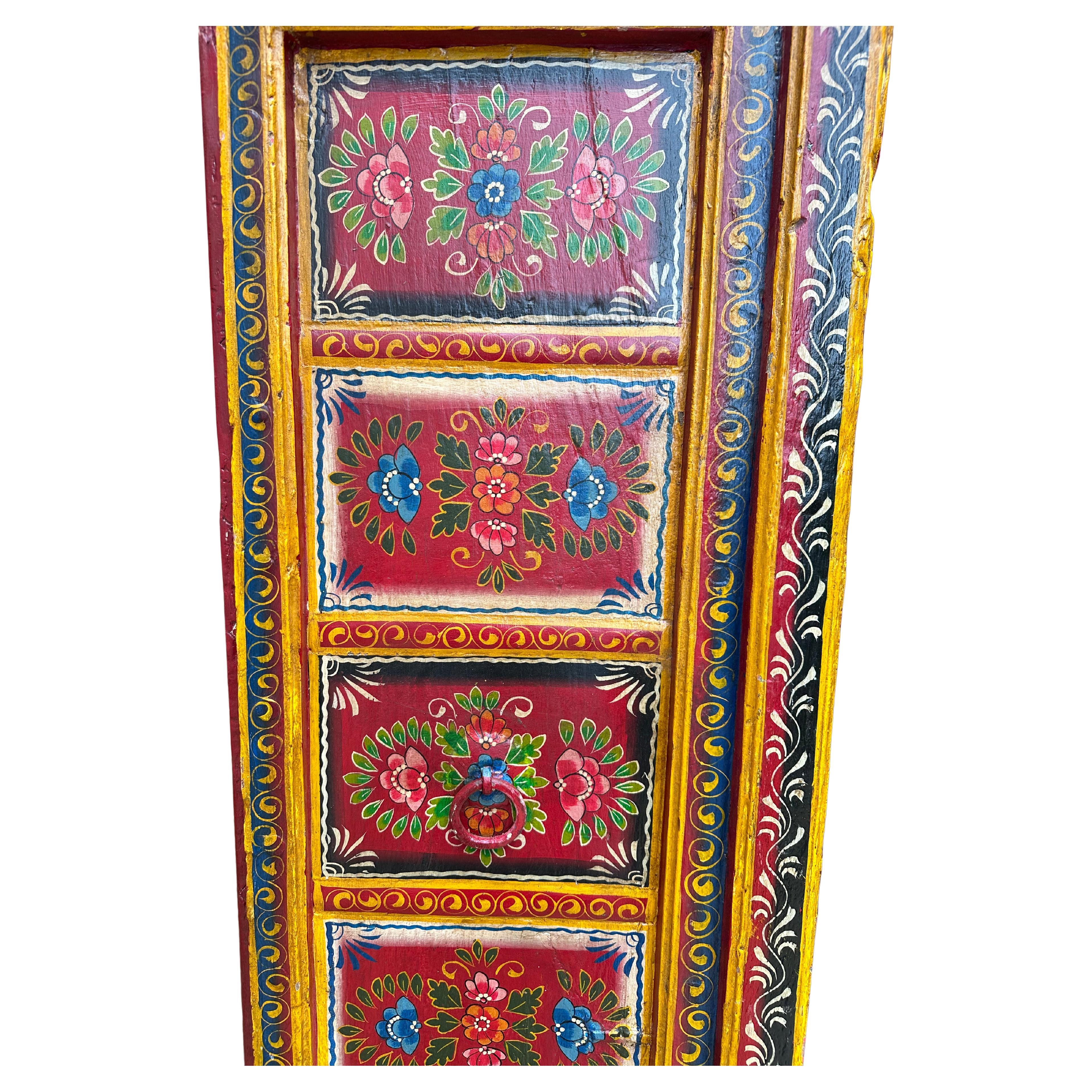 Dipinto a mano, porte indiane in teak, XIX secolo in vendita 3