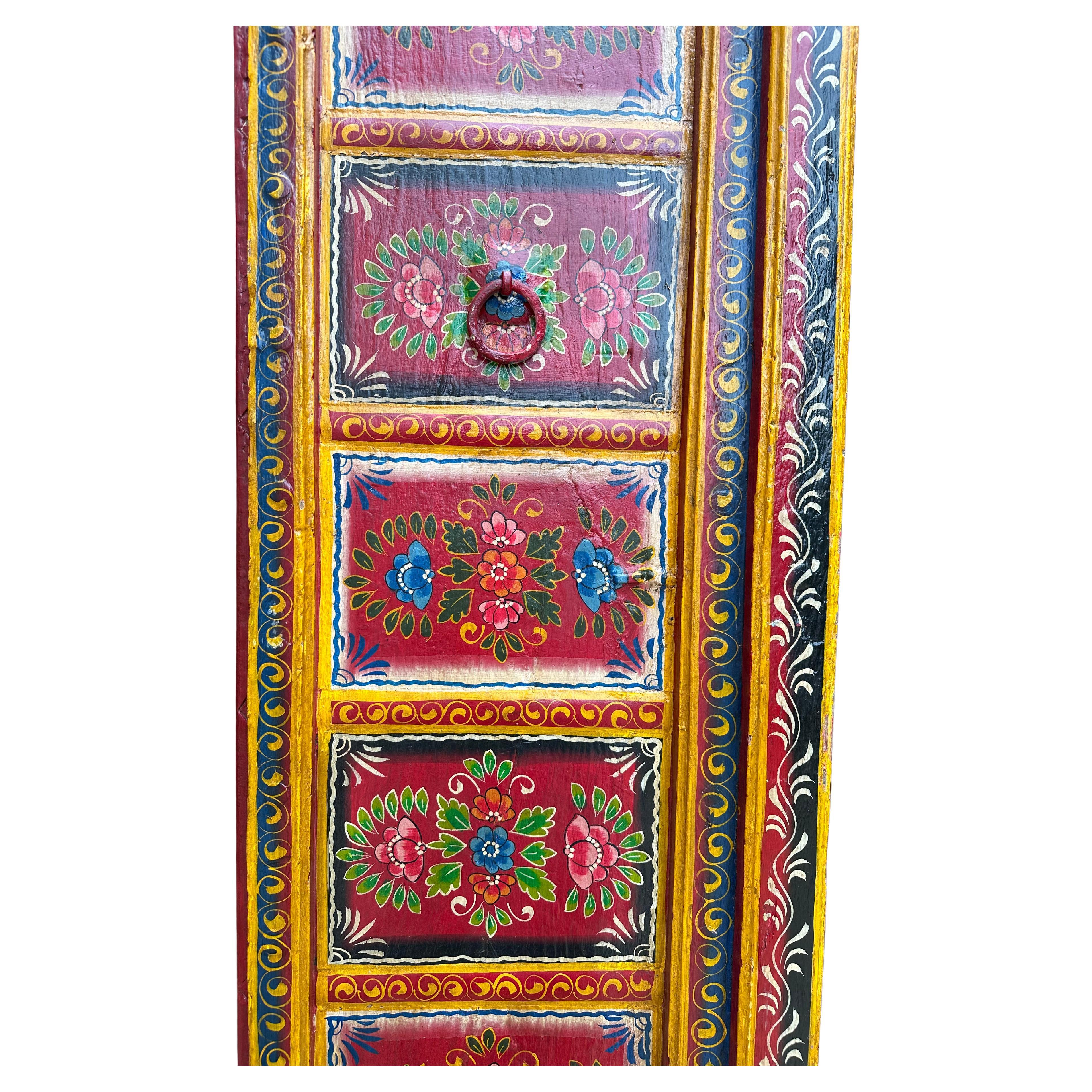 Dipinto a mano, porte indiane in teak, XIX secolo in vendita 4