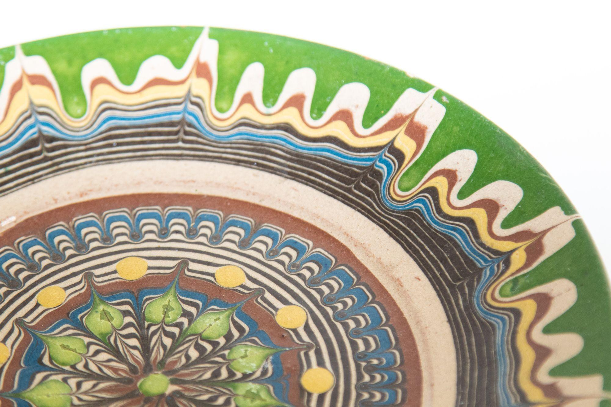 European Hand-Painted Terra Cotta Vintage Danish Pottery Decorative Plate For Sale