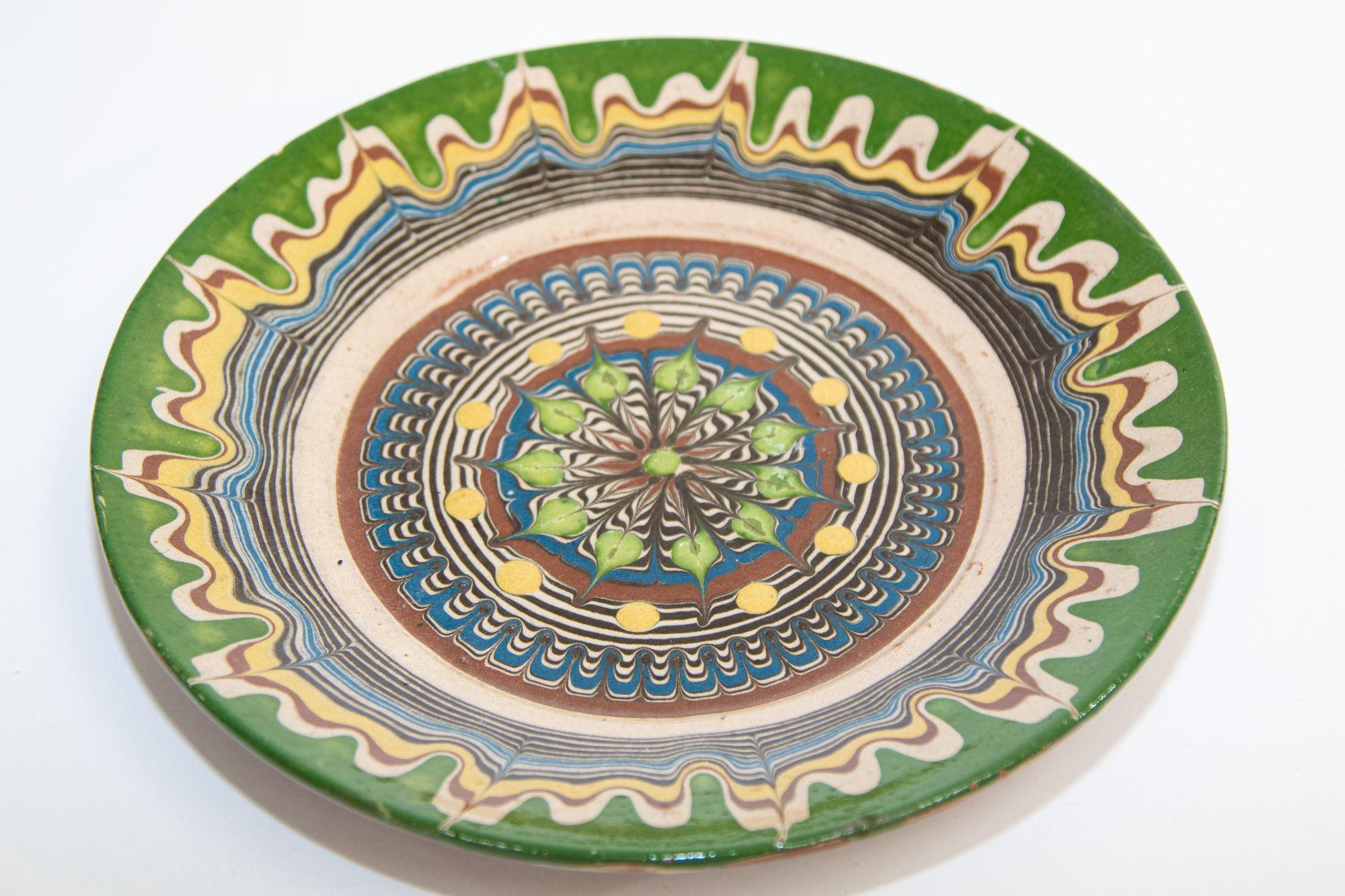 Hand-Crafted Hand-Painted Terra Cotta Vintage Danish Pottery Decorative Plate For Sale