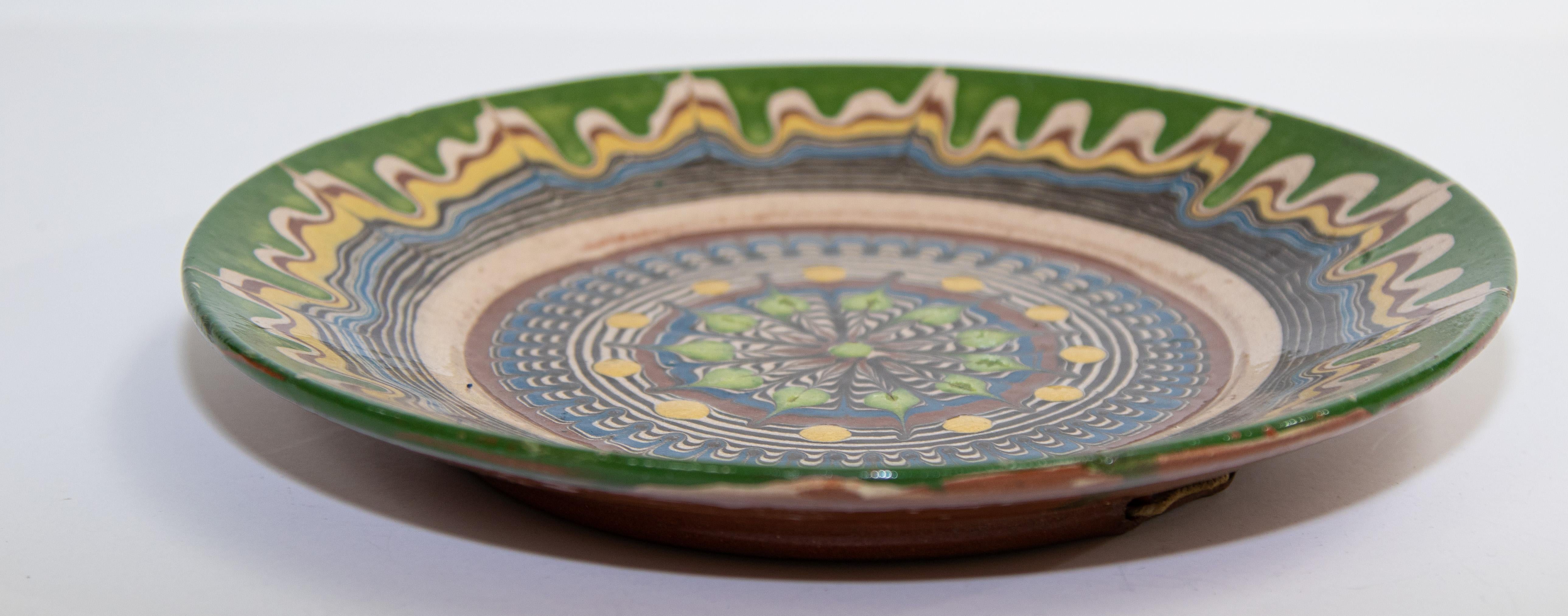 Hand-Painted Terra Cotta Vintage Danish Pottery Decorative Plate In Good Condition For Sale In North Hollywood, CA