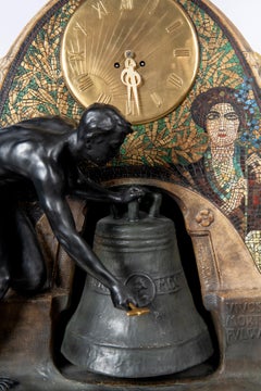 Horloge en terre cuite et bronze peinte à la main par Stanislaw Czapek pour Goldscheider