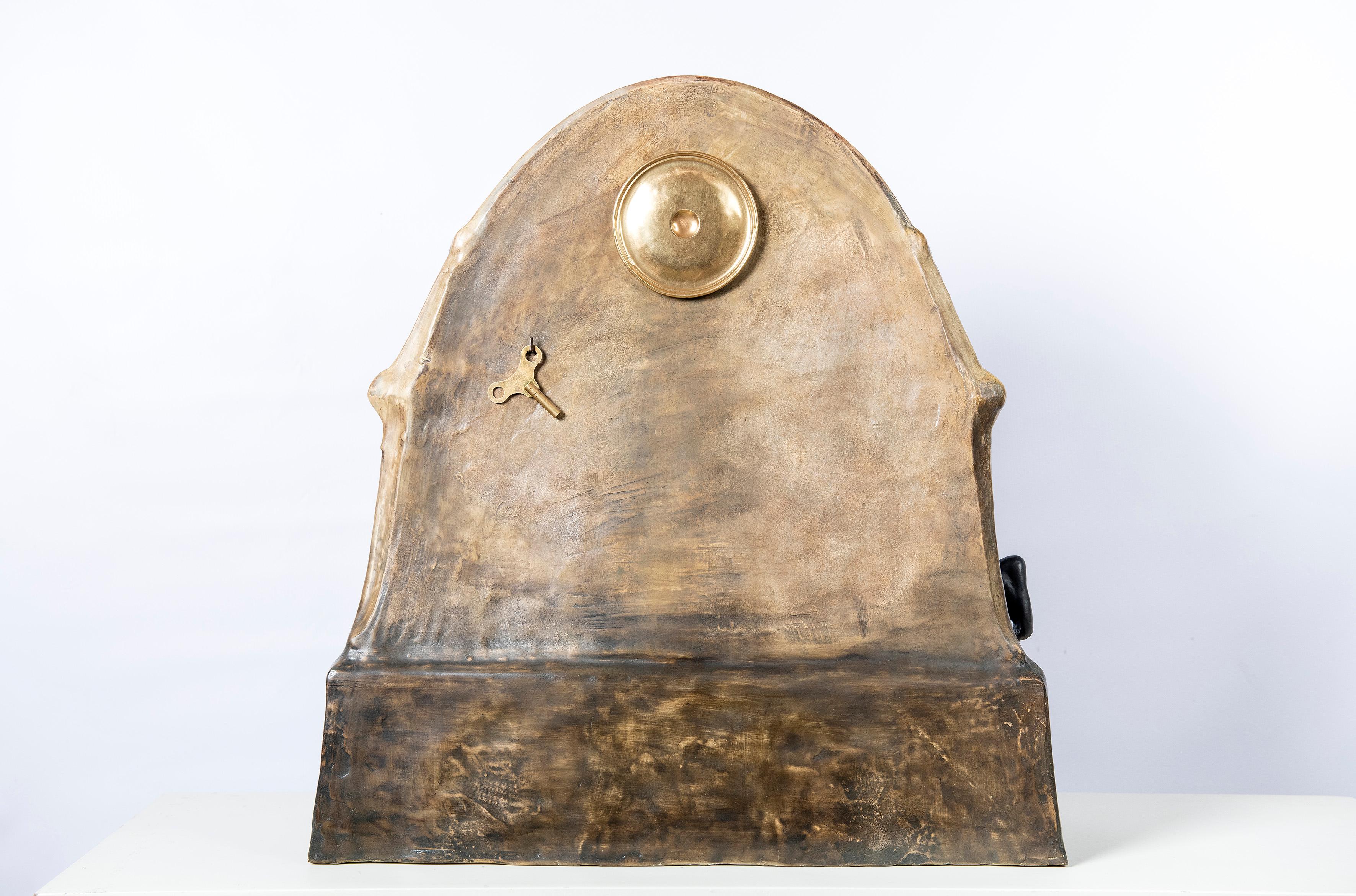 Early 20th Century Hand Painted Terracotta and Bronze Clock by Stanislaw Czapek for Goldscheider For Sale