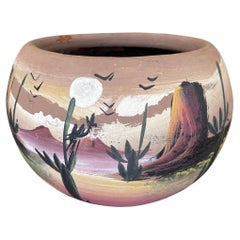 Pot en terre cuite peint à la main, marqué "Mexique", pour le paysage du désert