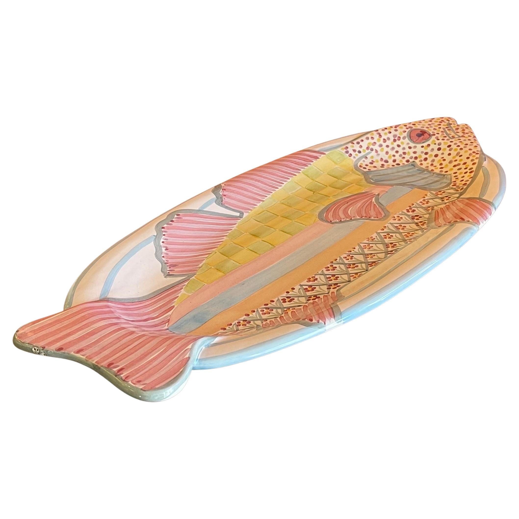 Hand Painted Terracotta Fish Platter by McKenzie Childs 6