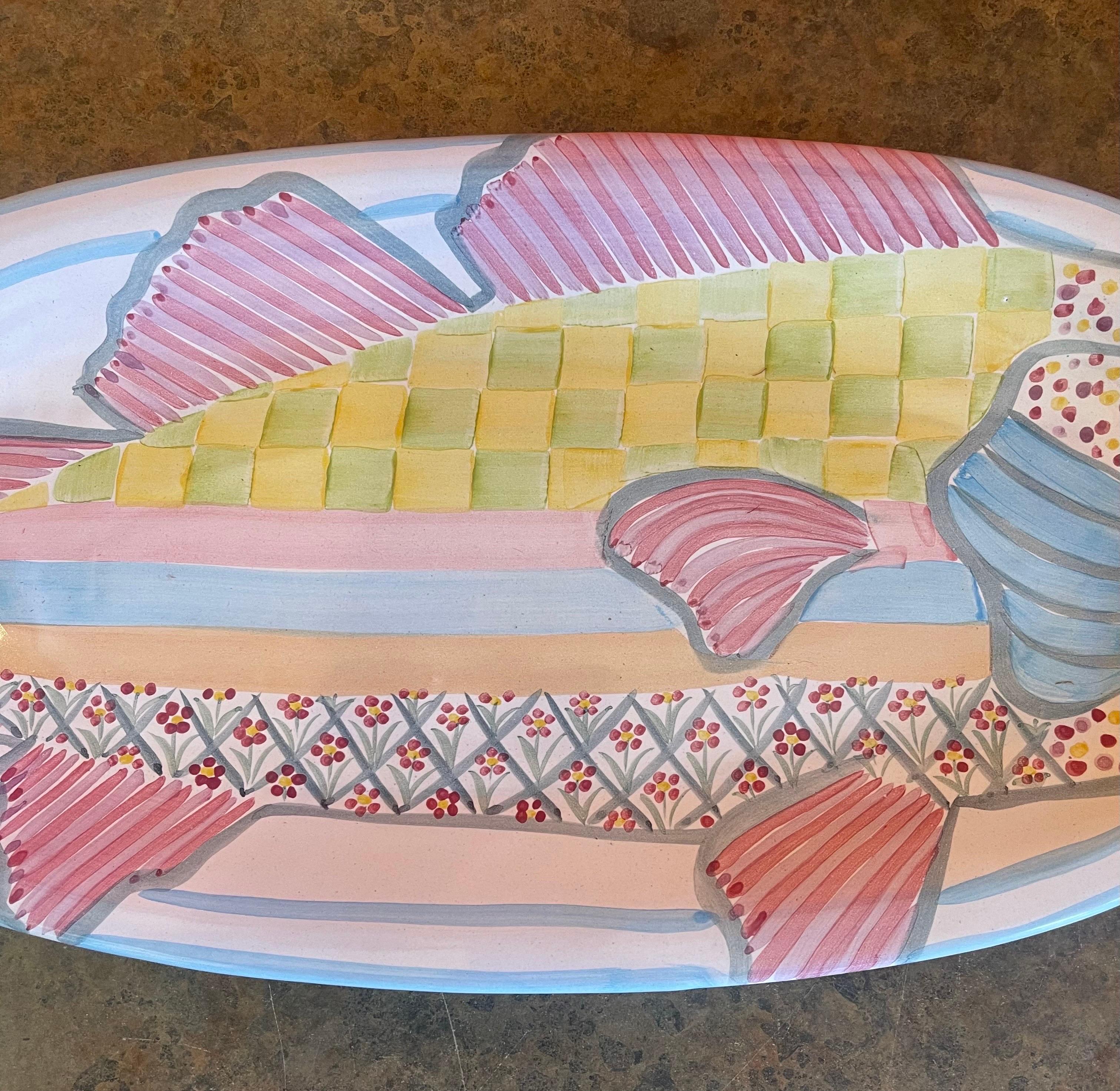 Hand-Painted Hand Painted Terracotta Fish Platter by McKenzie Childs