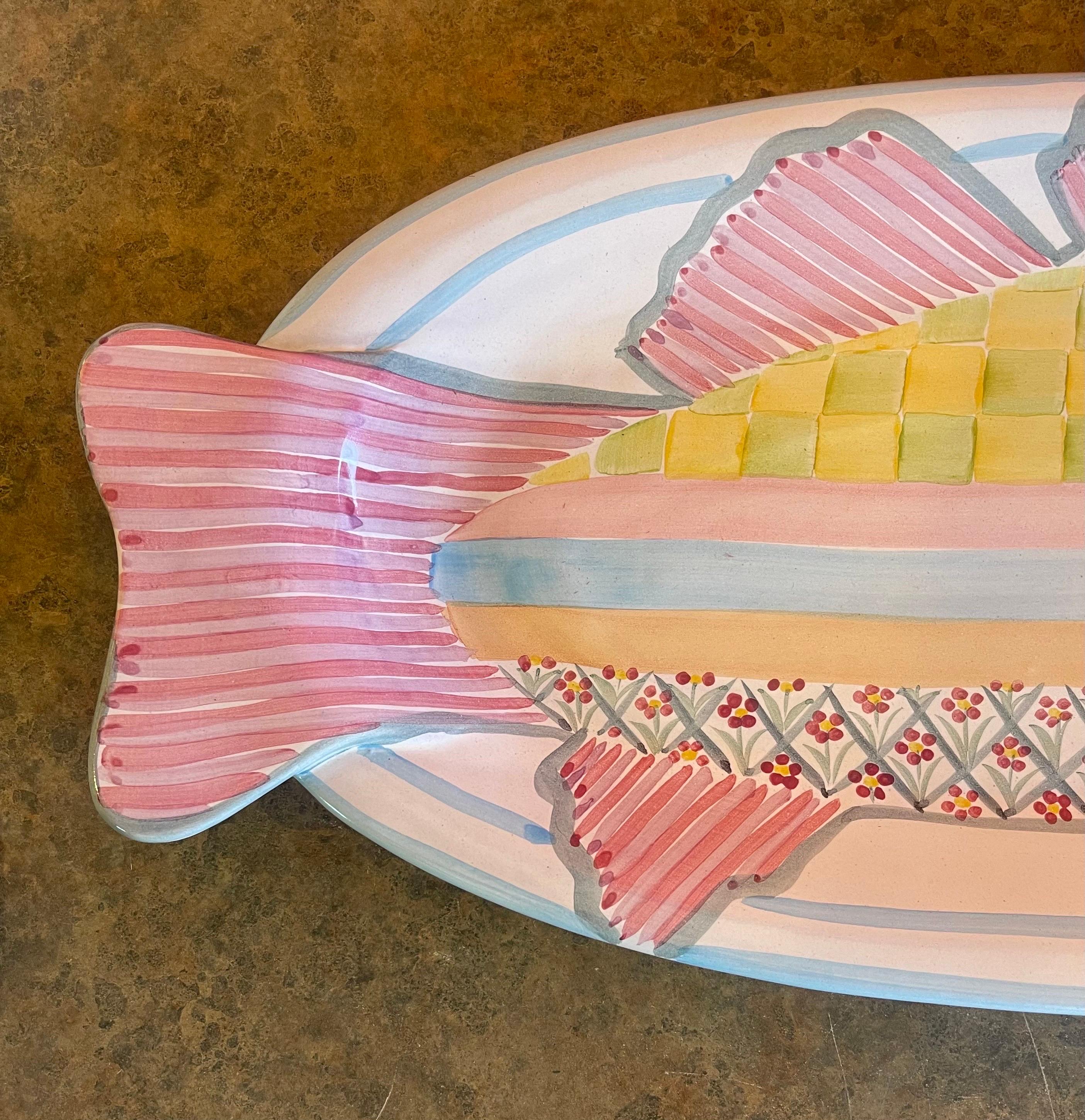 Hand Painted Terracotta Fish Platter by McKenzie Childs In Good Condition In San Diego, CA