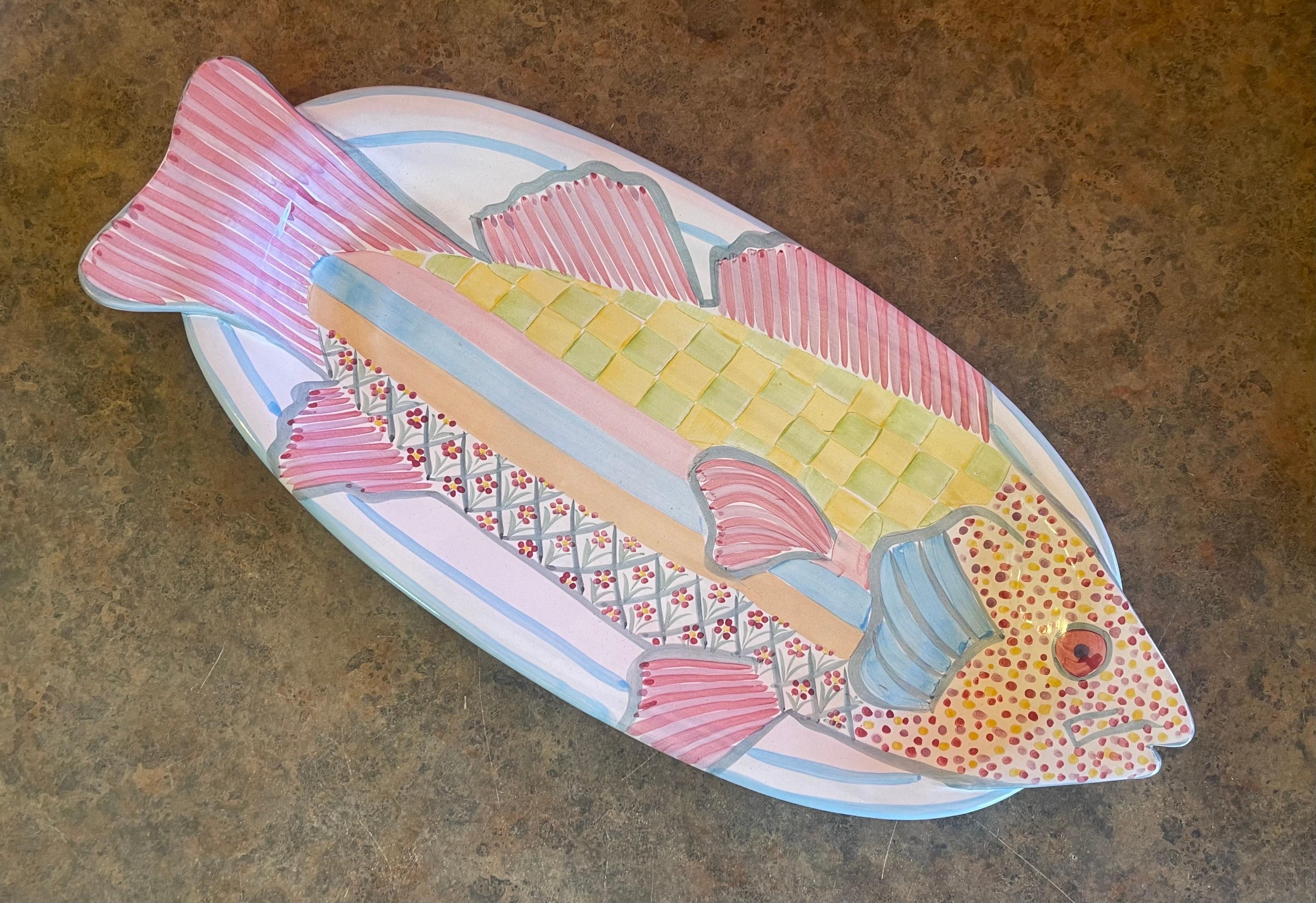 20th Century Hand Painted Terracotta Fish Platter by McKenzie Childs
