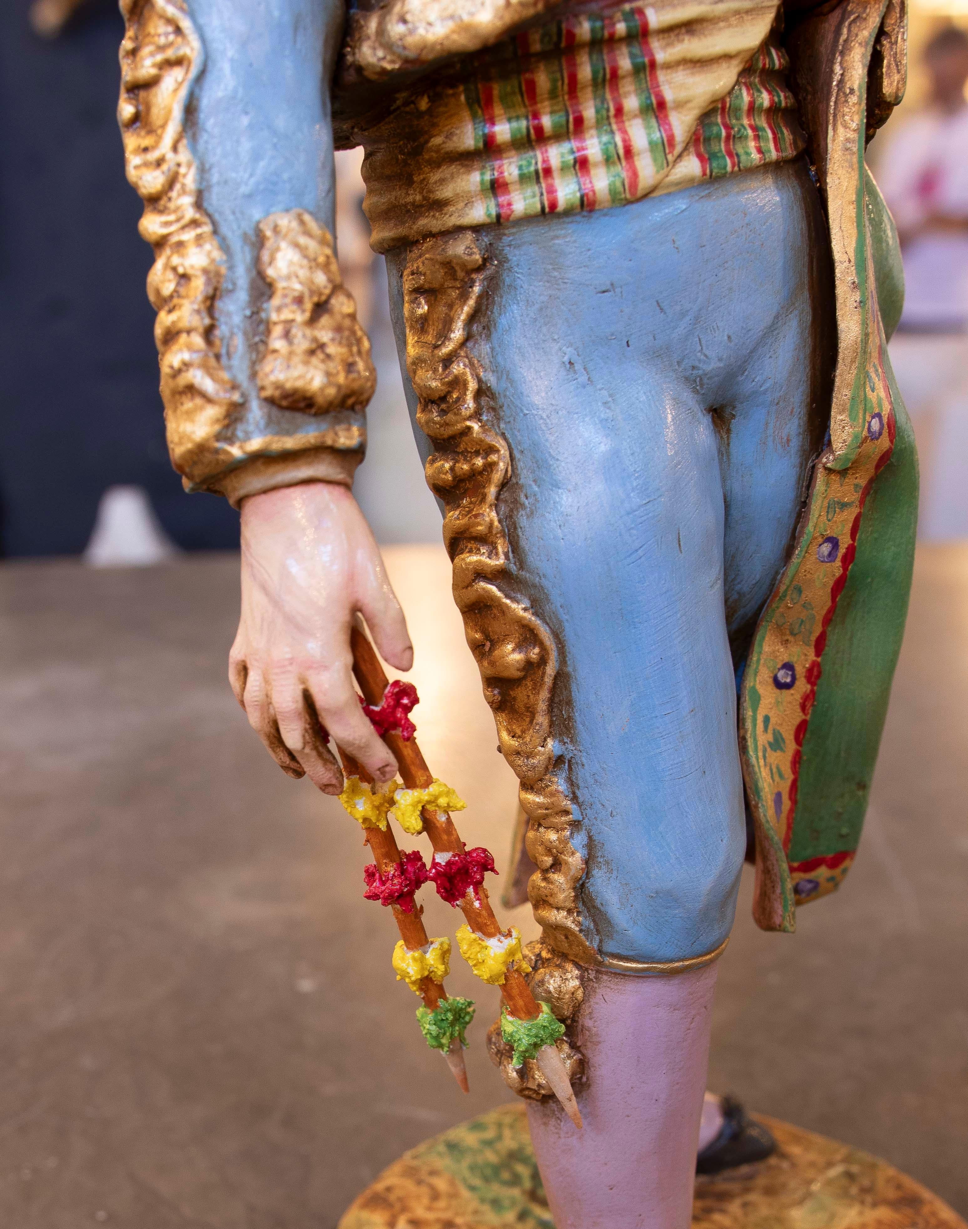 Escultura de Terracota Pintada a Mano de Torero Andaluz Firmada Jiménez Maris en venta 5