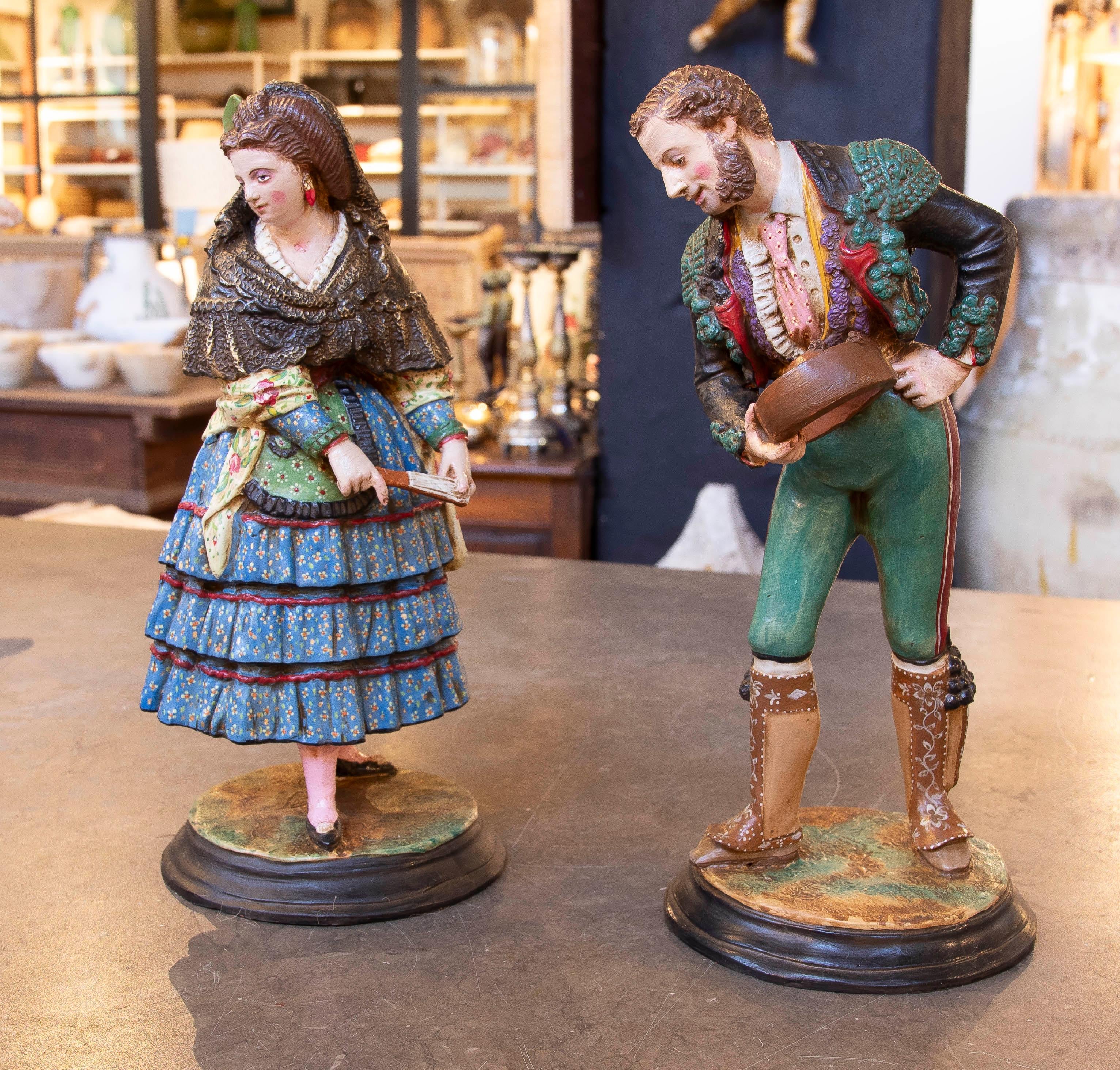 Spanish Hand Painted Terracotta Sculpture of Andalusian Bullfighter Signed Jimenez Maris