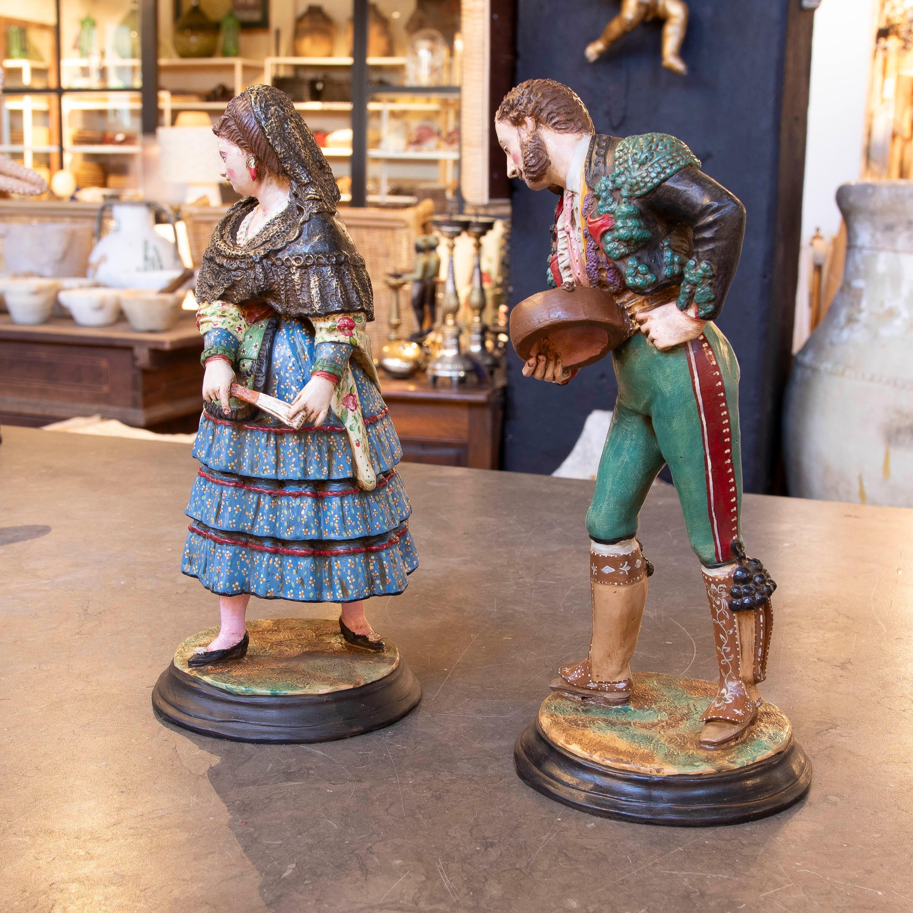 Hand-Painted Hand Painted Terracotta Sculpture of Andalusian Bullfighter Signed Jimenez Maris