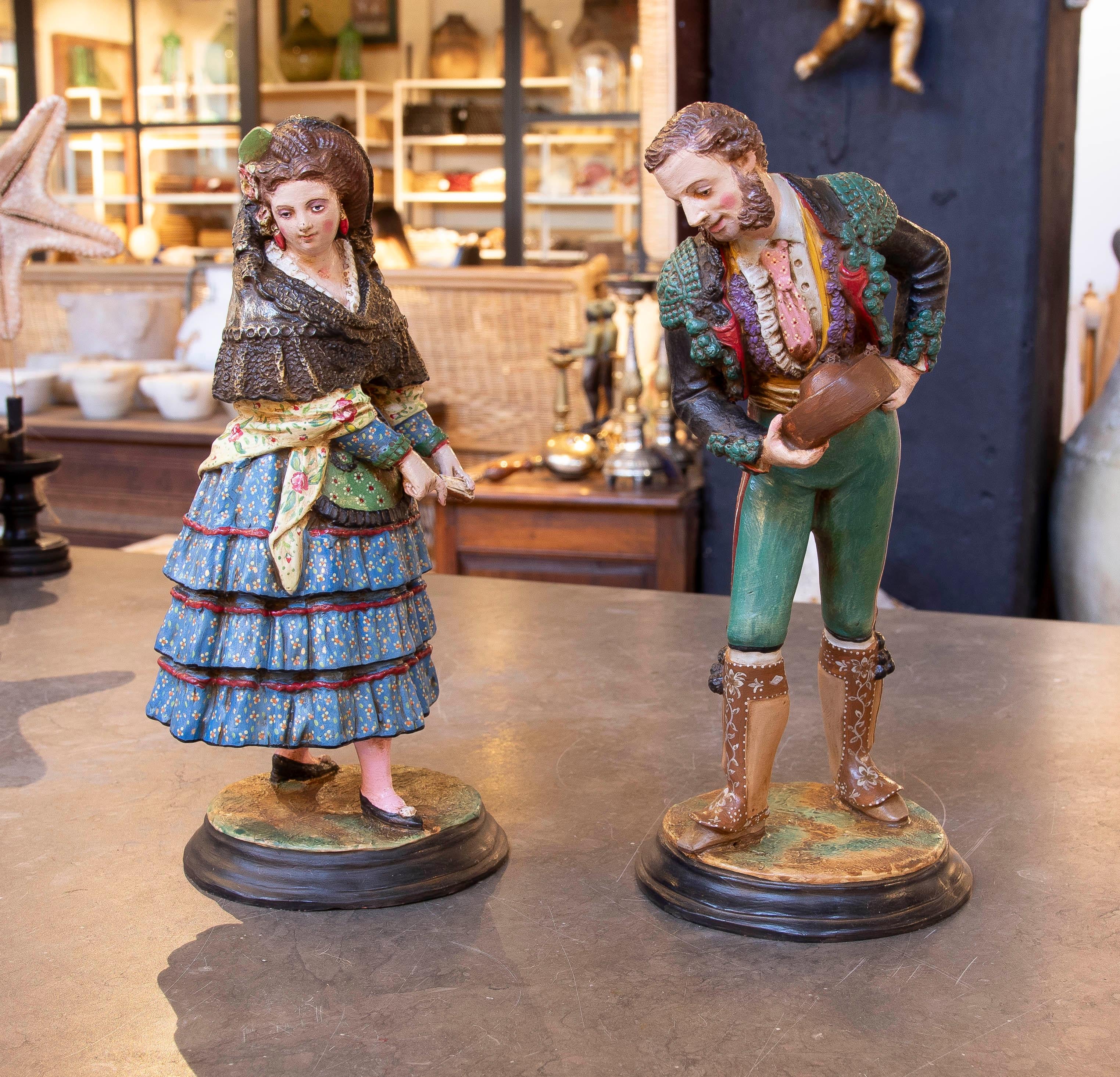 Hand Painted Terracotta Sculpture of Andalusian Bullfighter Signed Jimenez Maris In Good Condition In Marbella, ES