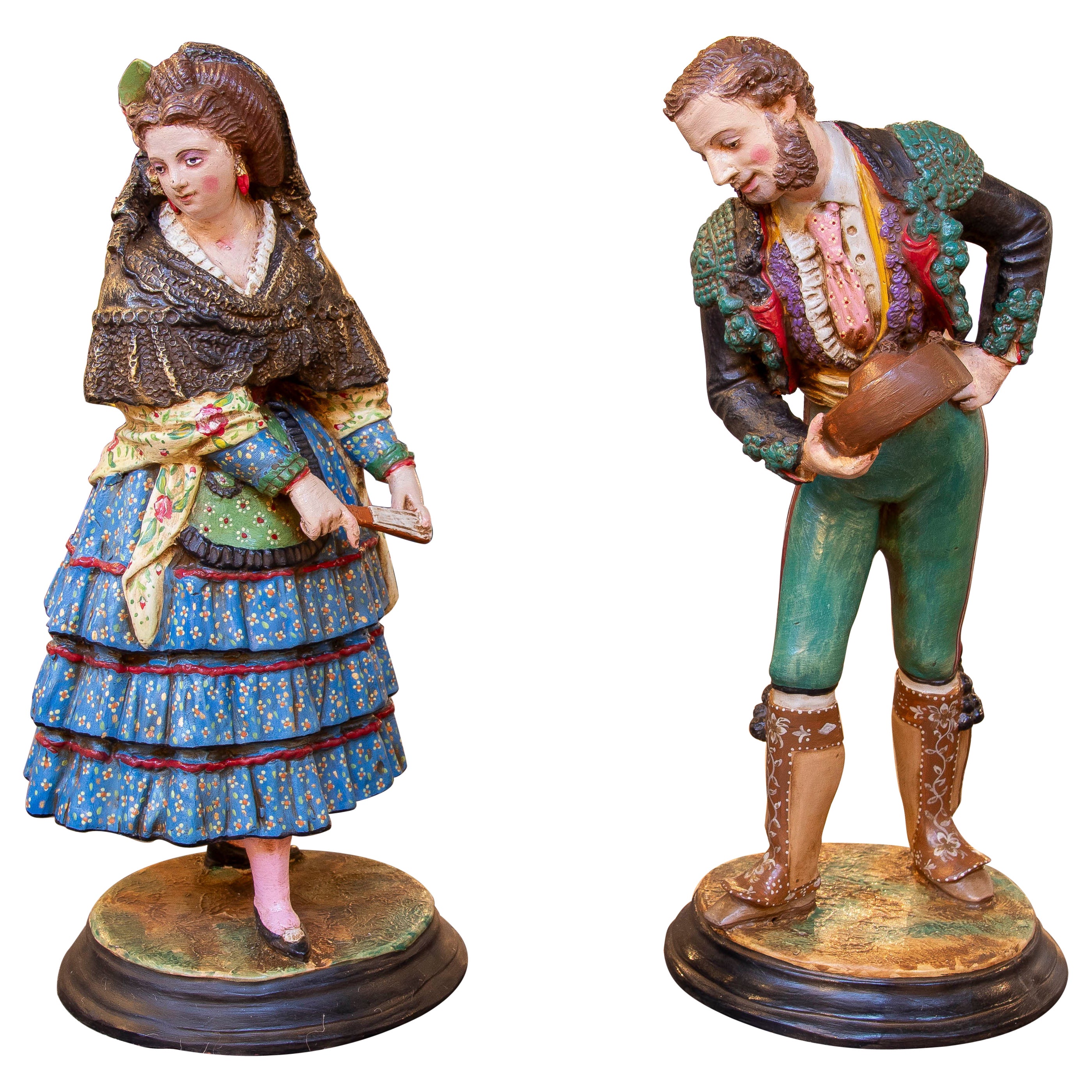Hand Painted Terracotta Sculpture of Andalusian Bullfighter Signed Jimenez Maris