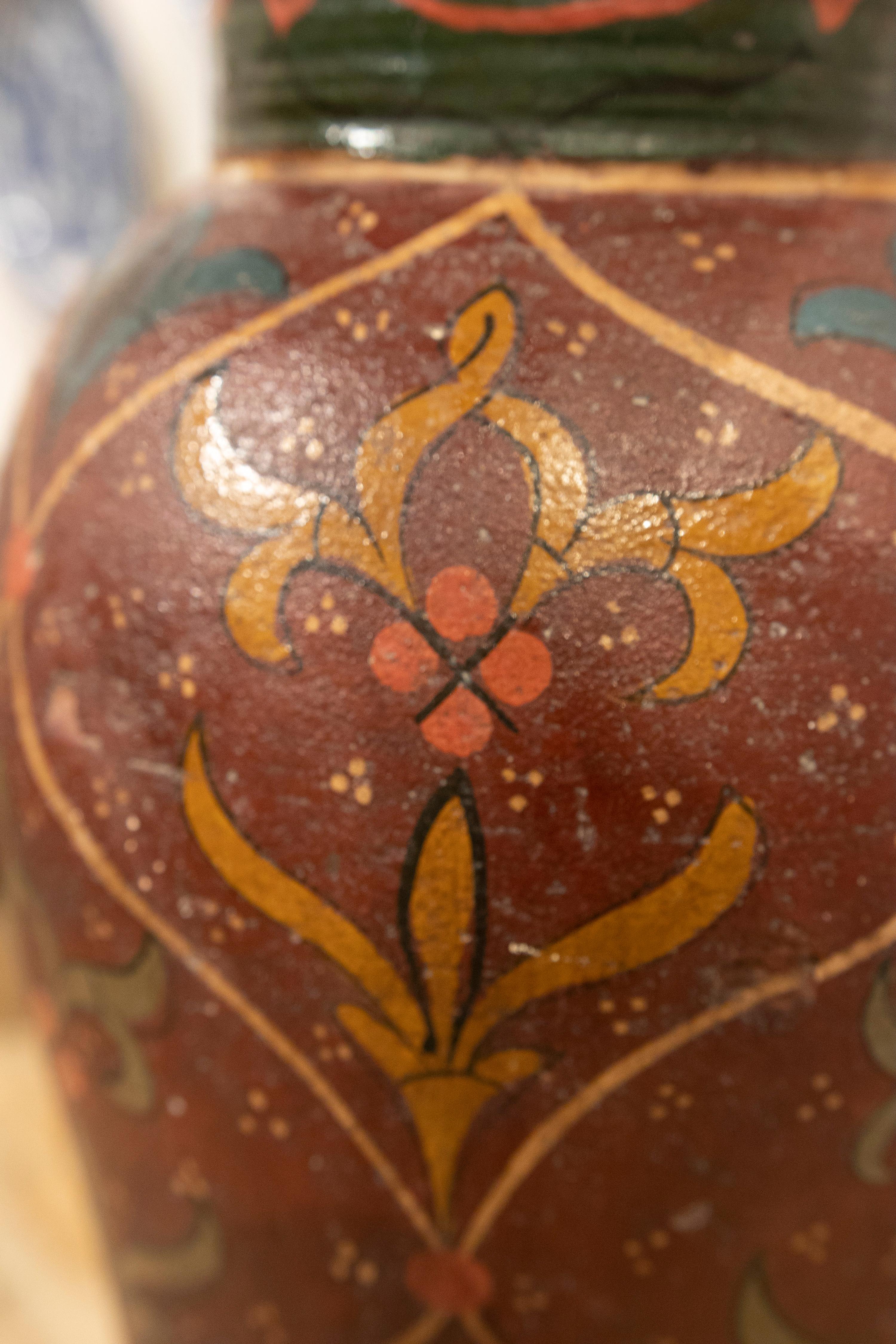 Hand-Painted Terracotta Vase with Flower Decoration For Sale 4