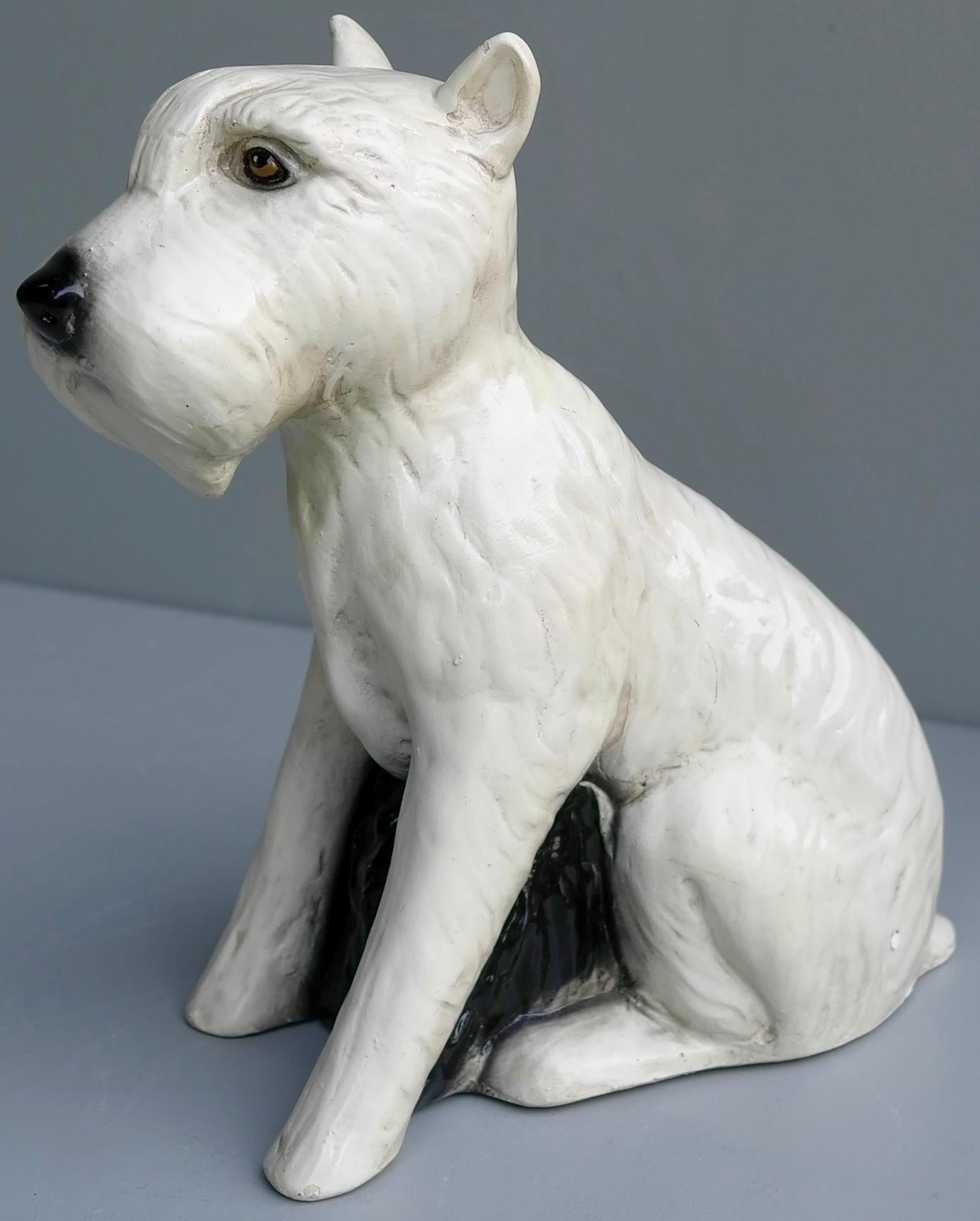 Hand Painted Terrier Ceramic 'Snowy' Dog Sculpture, Gaggini Silvio, Italy, 1960s 2