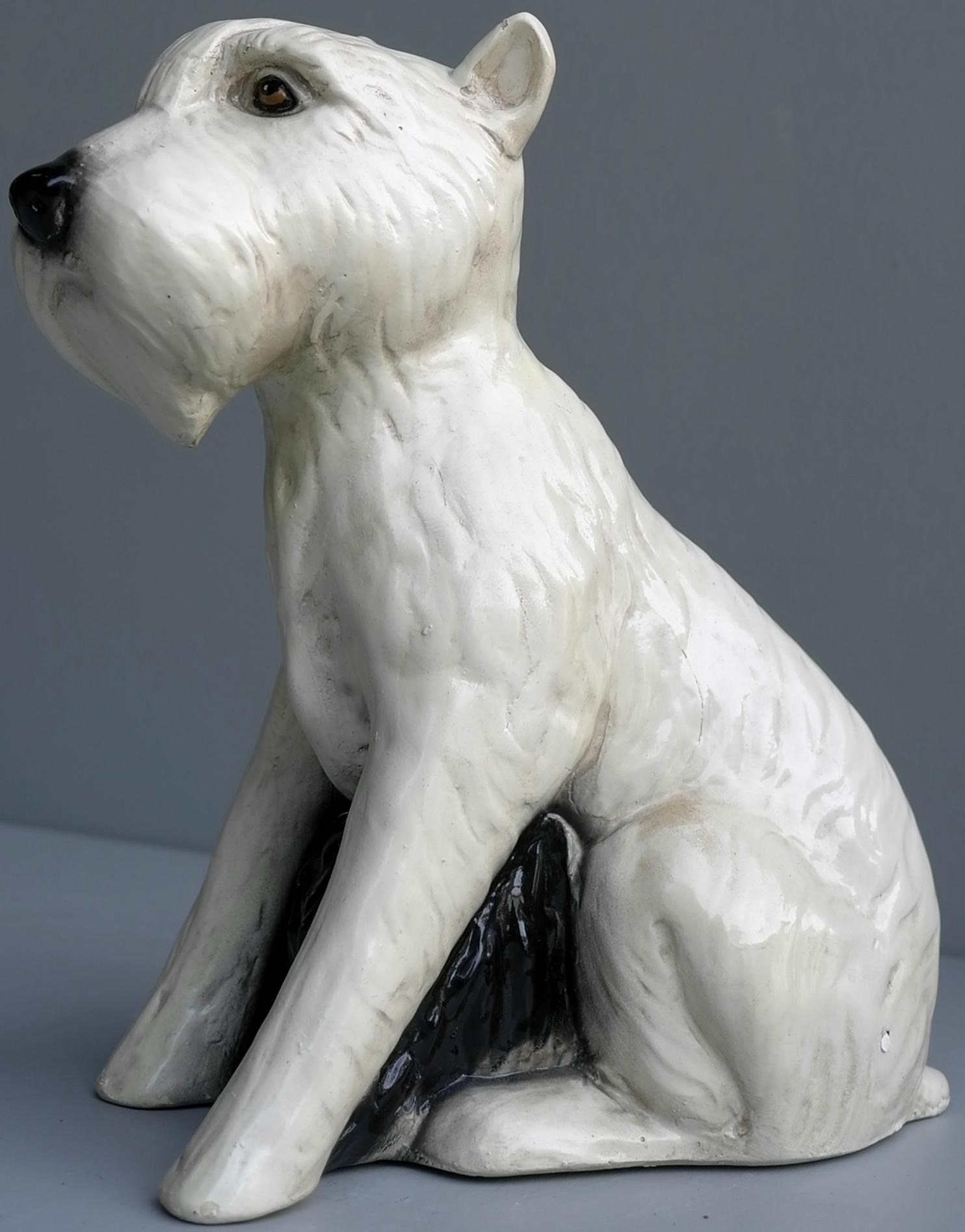 Hand Painted Terrier Ceramic 'Snowy' Dog Sculpture, Gaggini Silvio, Italy, 1960s 3
