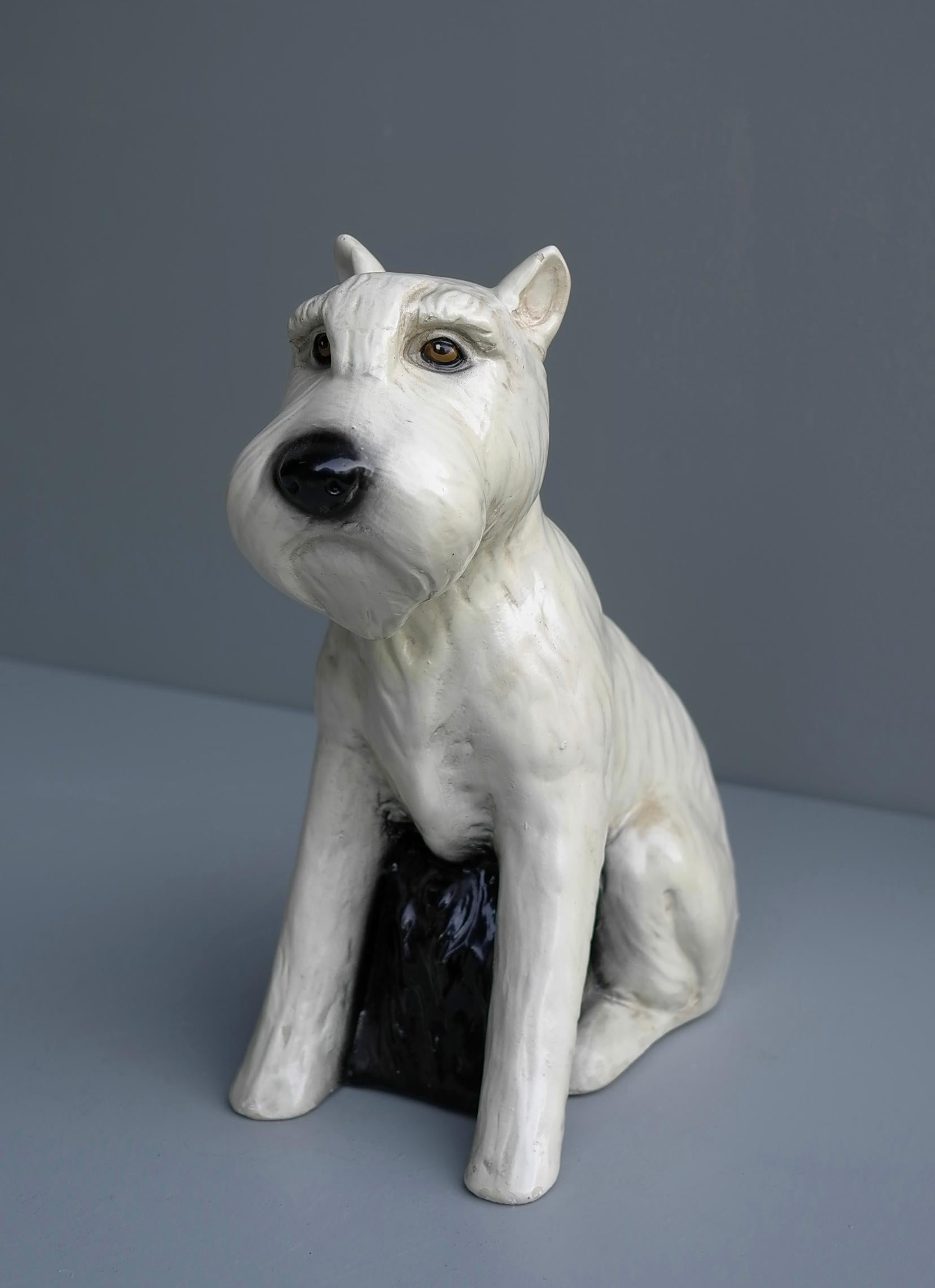 Mid-Century Modern Hand Painted Terrier Ceramic 'Snowy' Dog Sculpture, Gaggini Silvio, Italy, 1960s