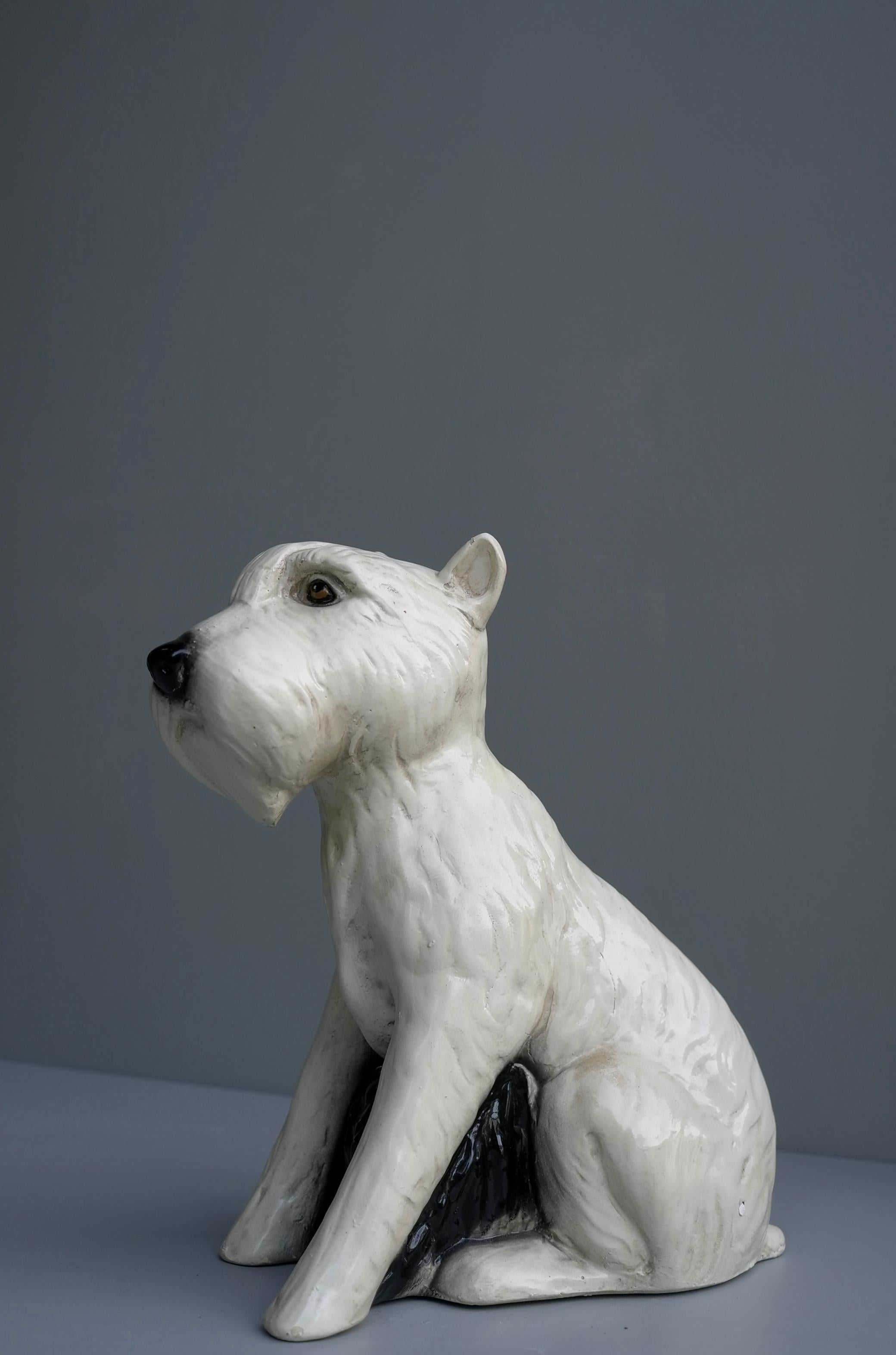 Hand-Painted Hand Painted Terrier Ceramic 'Snowy' Dog Sculpture, Gaggini Silvio, Italy, 1960s