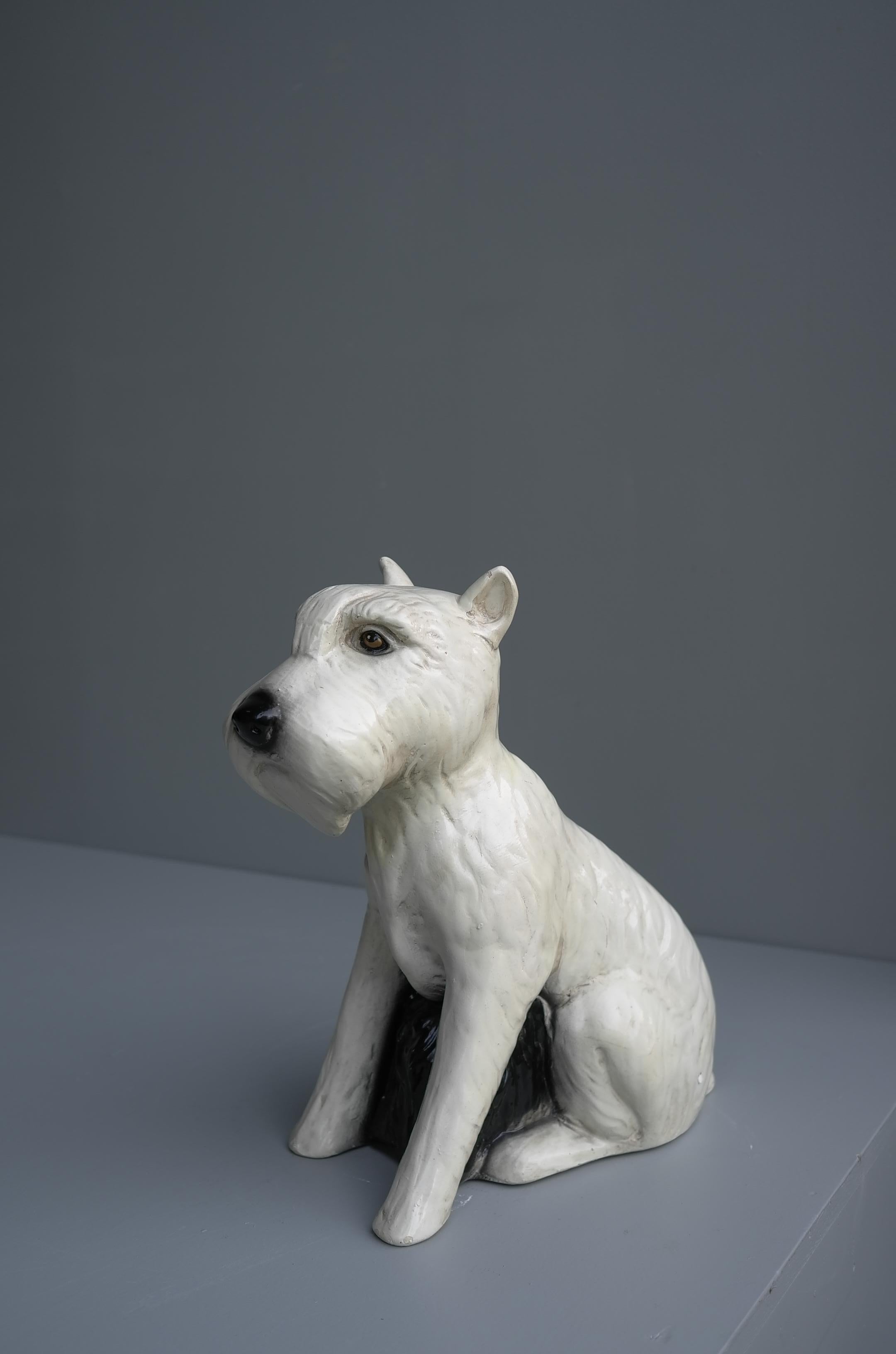 20th Century Hand Painted Terrier Ceramic 'Snowy' Dog Sculpture, Gaggini Silvio, Italy, 1960s