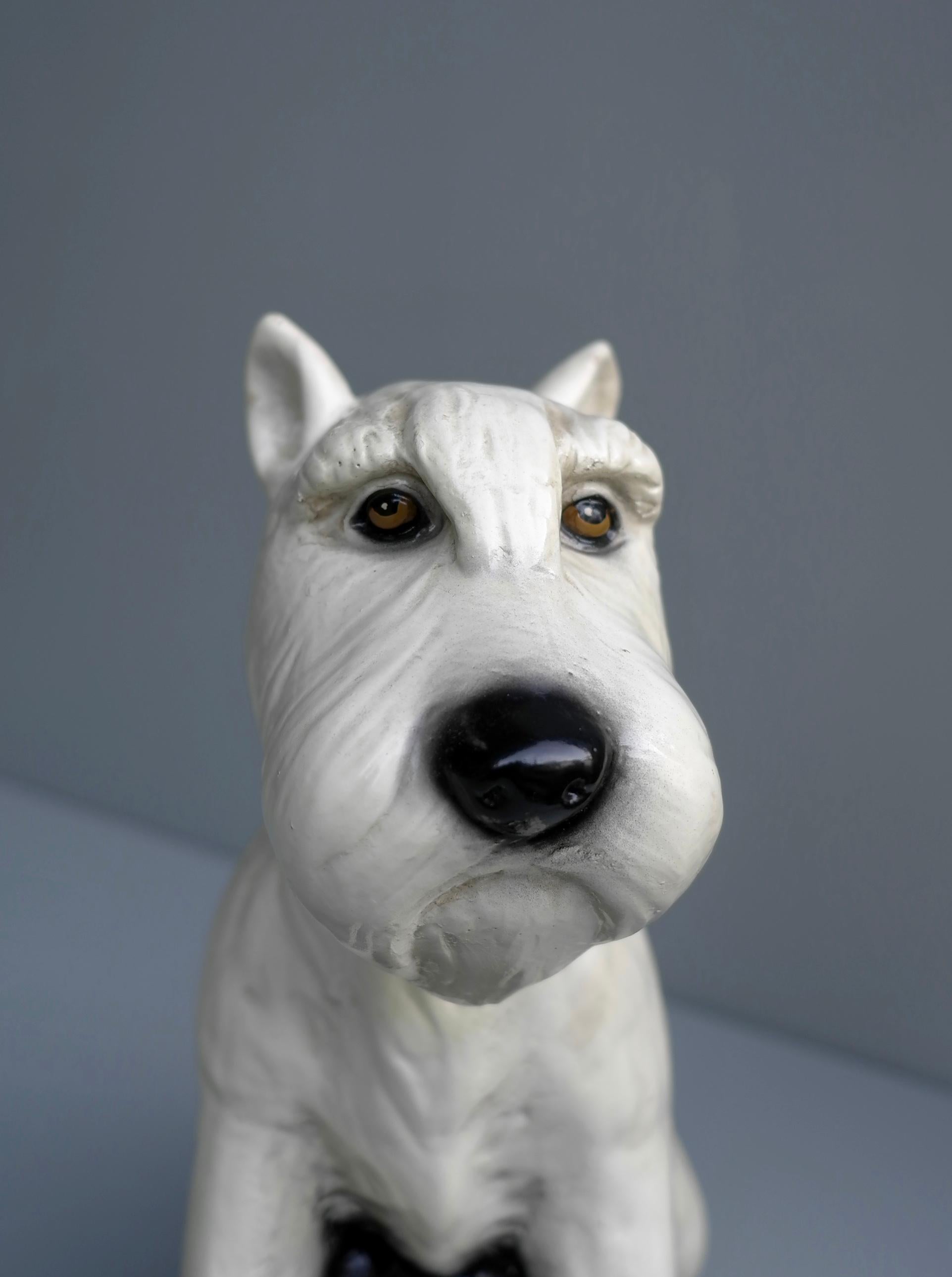 Hand Painted Terrier Ceramic 'Snowy' Dog Sculpture, Gaggini Silvio, Italy, 1960s 1