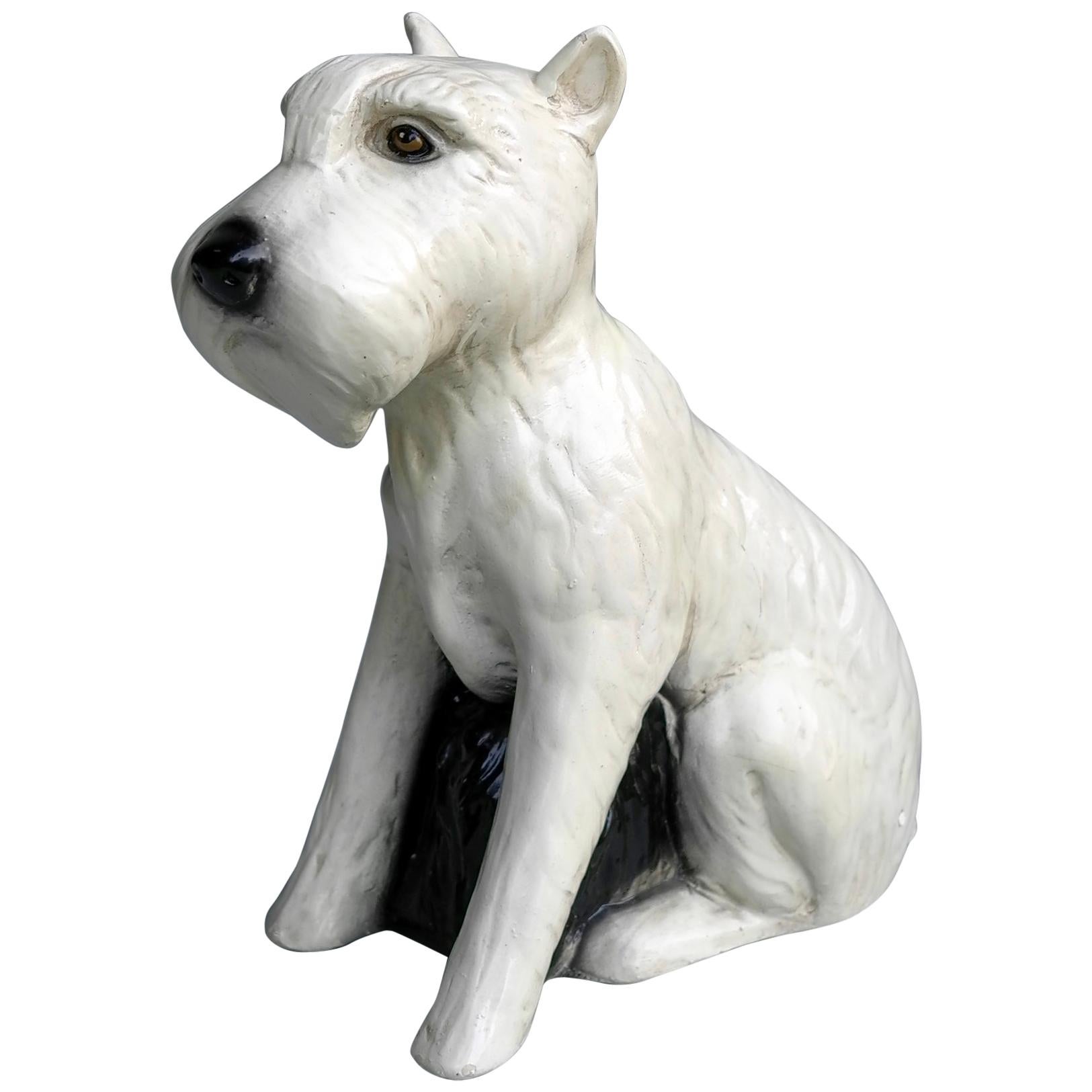 Hand Painted Terrier Ceramic 'Snowy' Dog Sculpture, Gaggini Silvio, Italy, 1960s