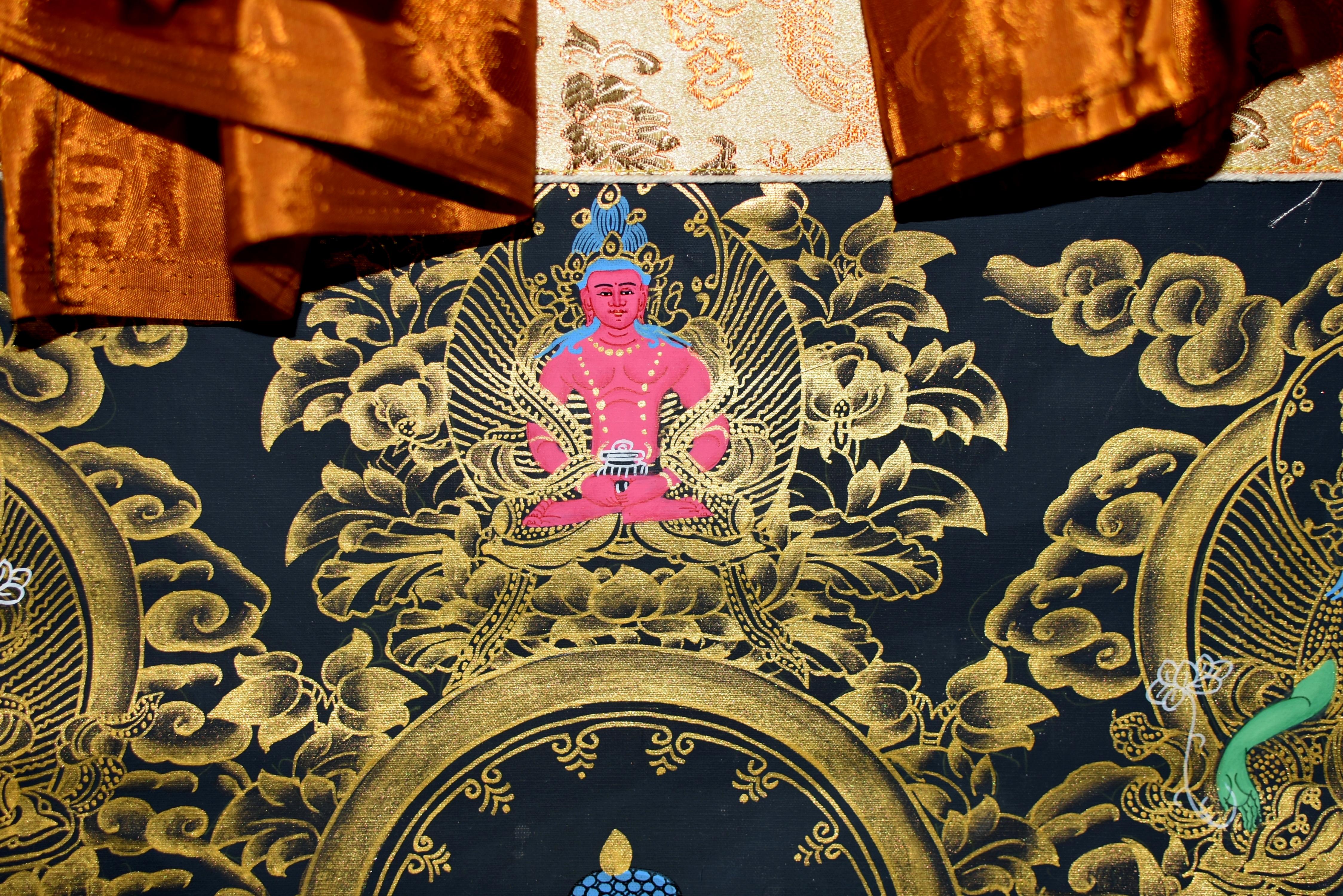 Handbemaltes tibetisches Thangka-Gemälde Buddha Shakyamuni, Weißgold  im Angebot 4