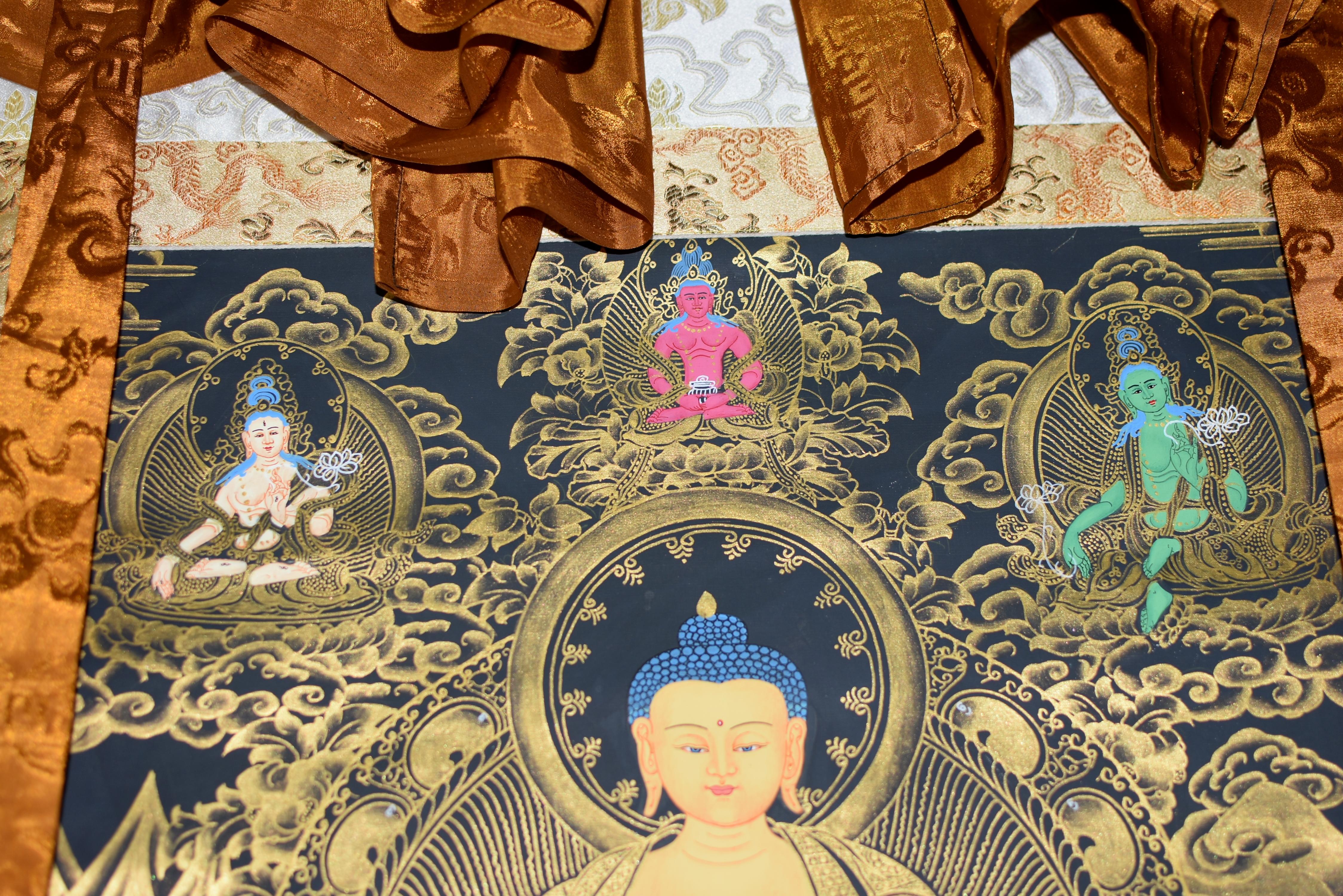Hand Painted Tibetan Thangka Painting Buddha Shakyamuni White Gold For Sale 2