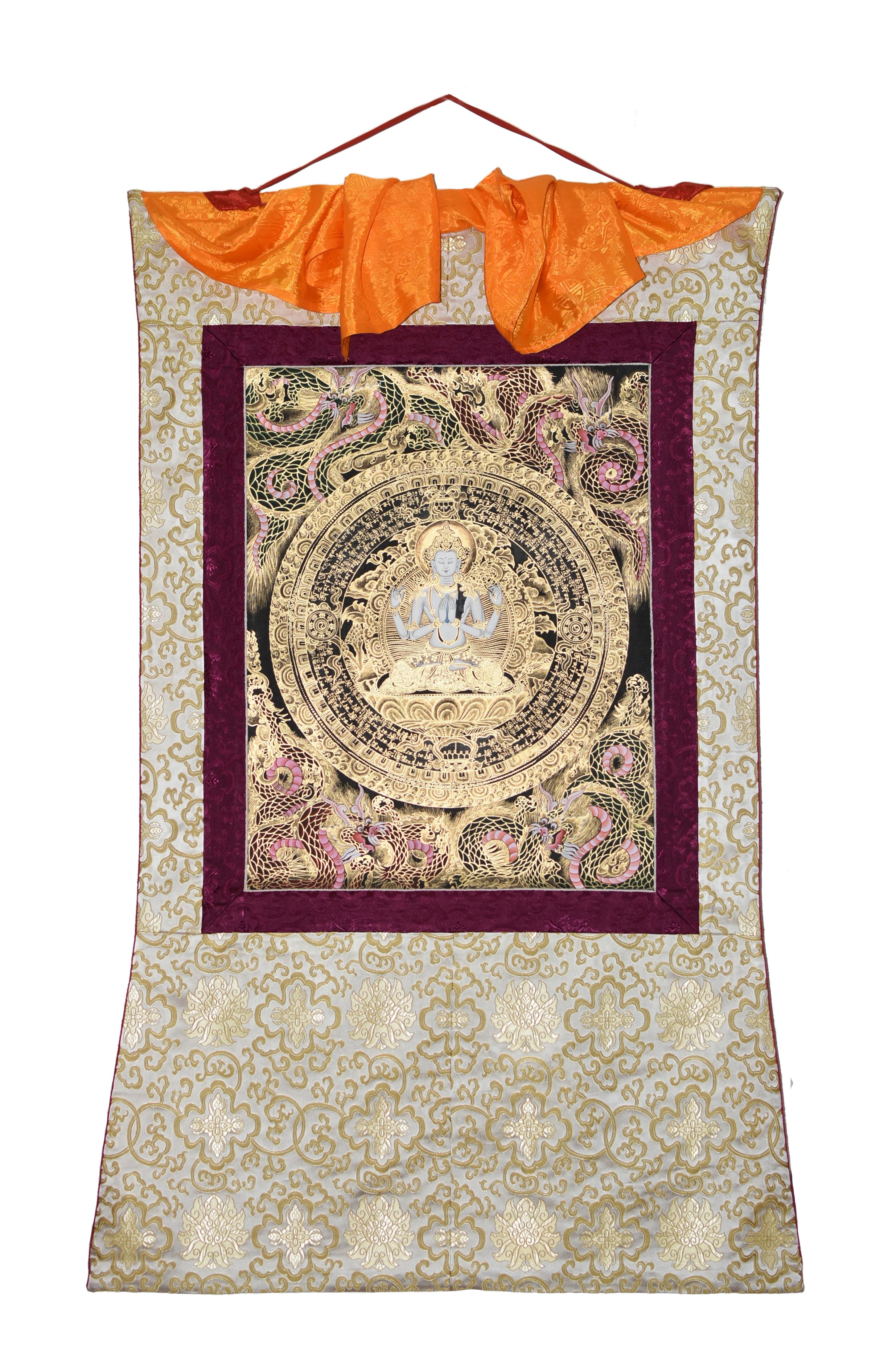 Handbemalte Thangka Tibetische Compassion Chenrezig Avalokitesvara Mandala  im Angebot 12