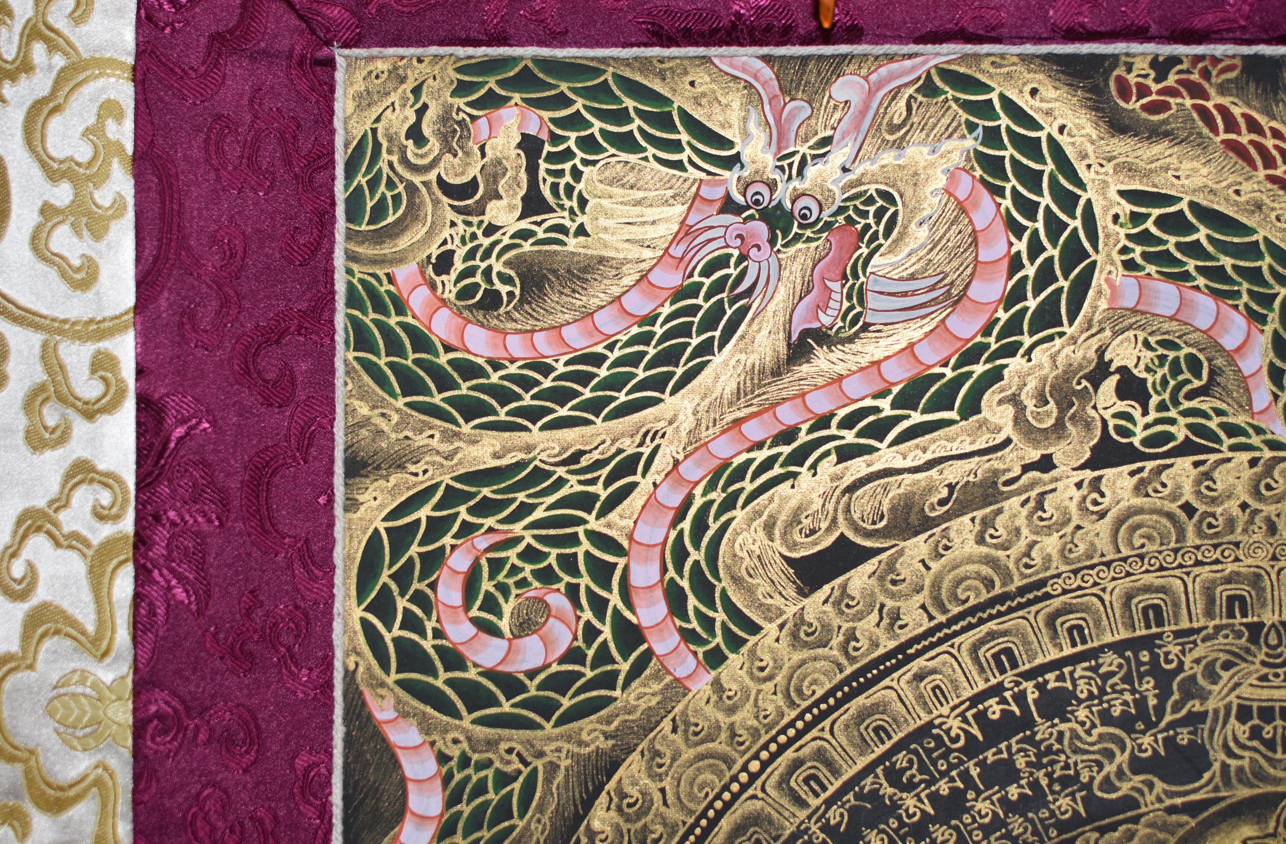 Handbemalte Thangka Tibetische Compassion Chenrezig Avalokitesvara Mandala  im Zustand „Hervorragend“ im Angebot in Somis, CA
