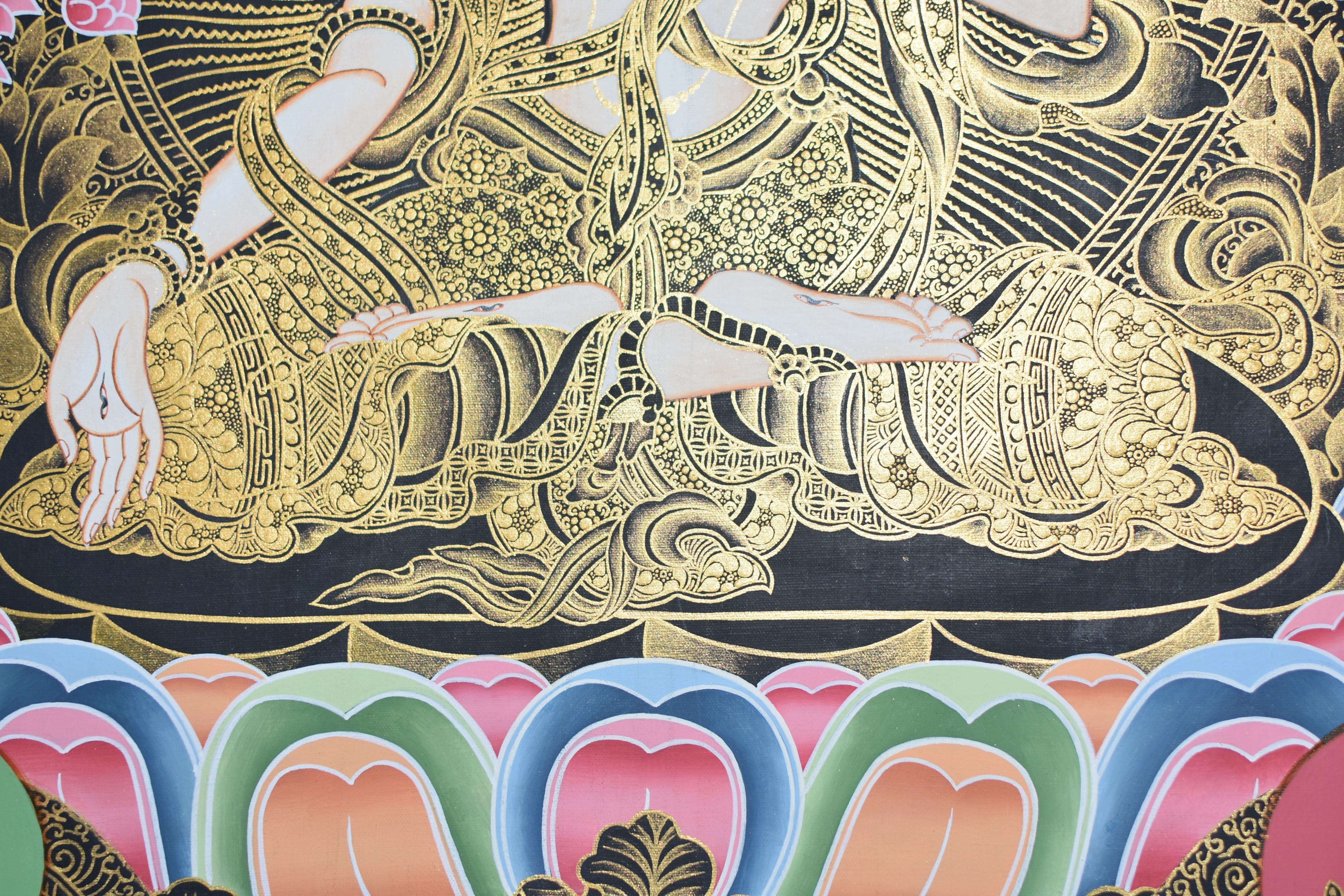 Hand Painted Thangka Gold White Tara  For Sale 3