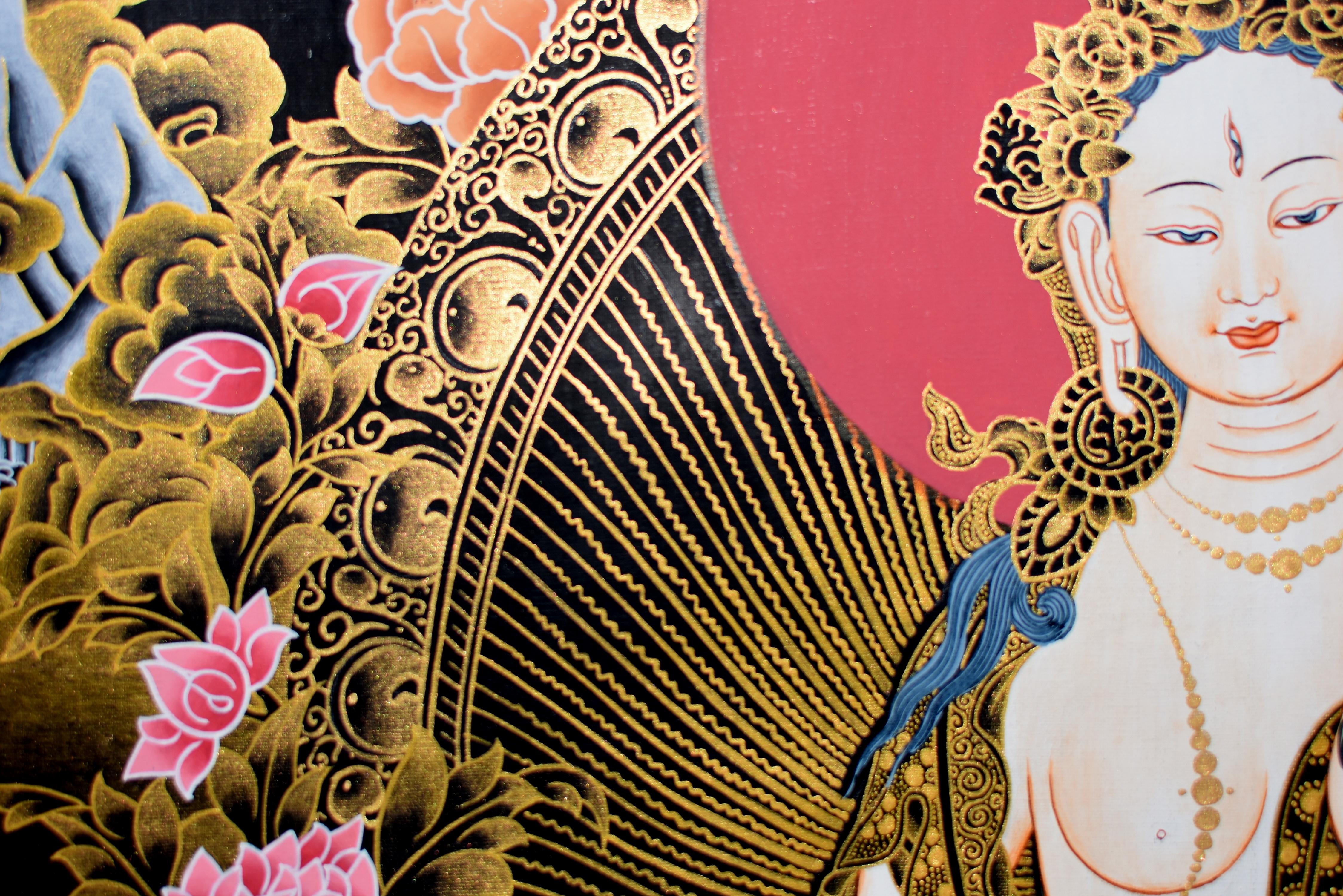 Hand Painted Thangka Gold White Tara  For Sale 10