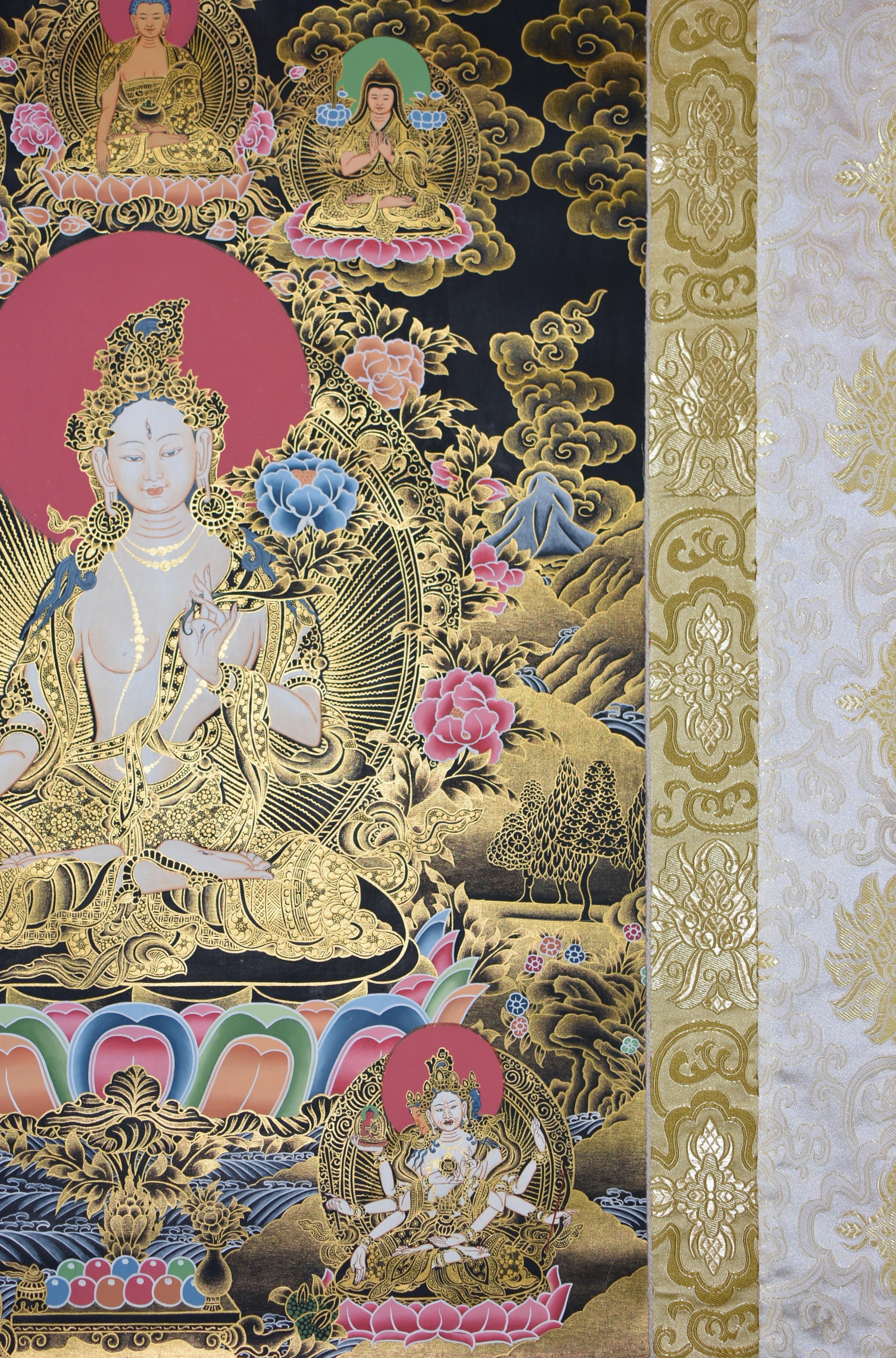 Hand Painted Thangka Gold White Tara  In Excellent Condition For Sale In Somis, CA