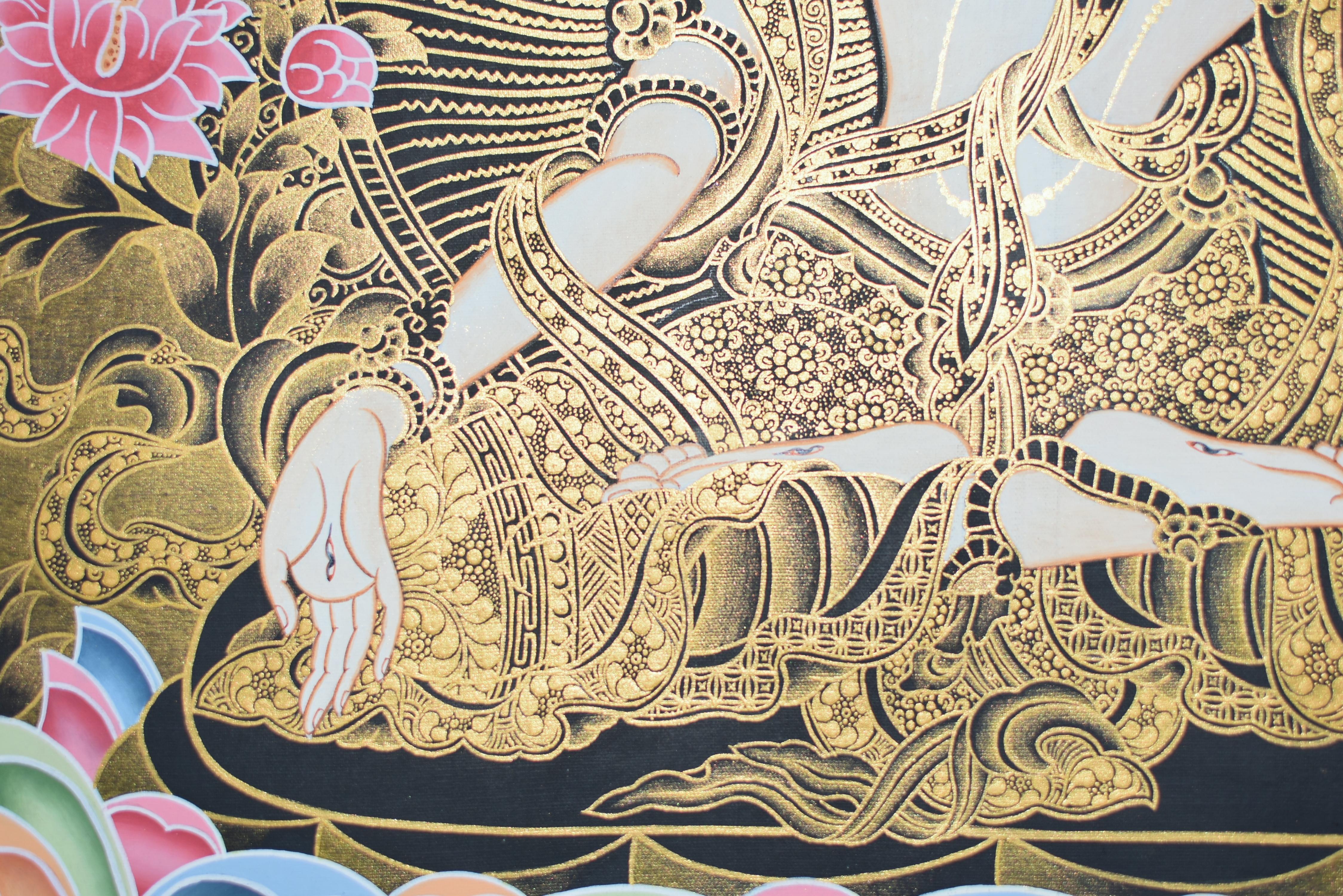 Hand Painted Thangka Gold White Tara  For Sale 1