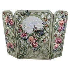 Hand painted Three Panel Floral Standing Screen 