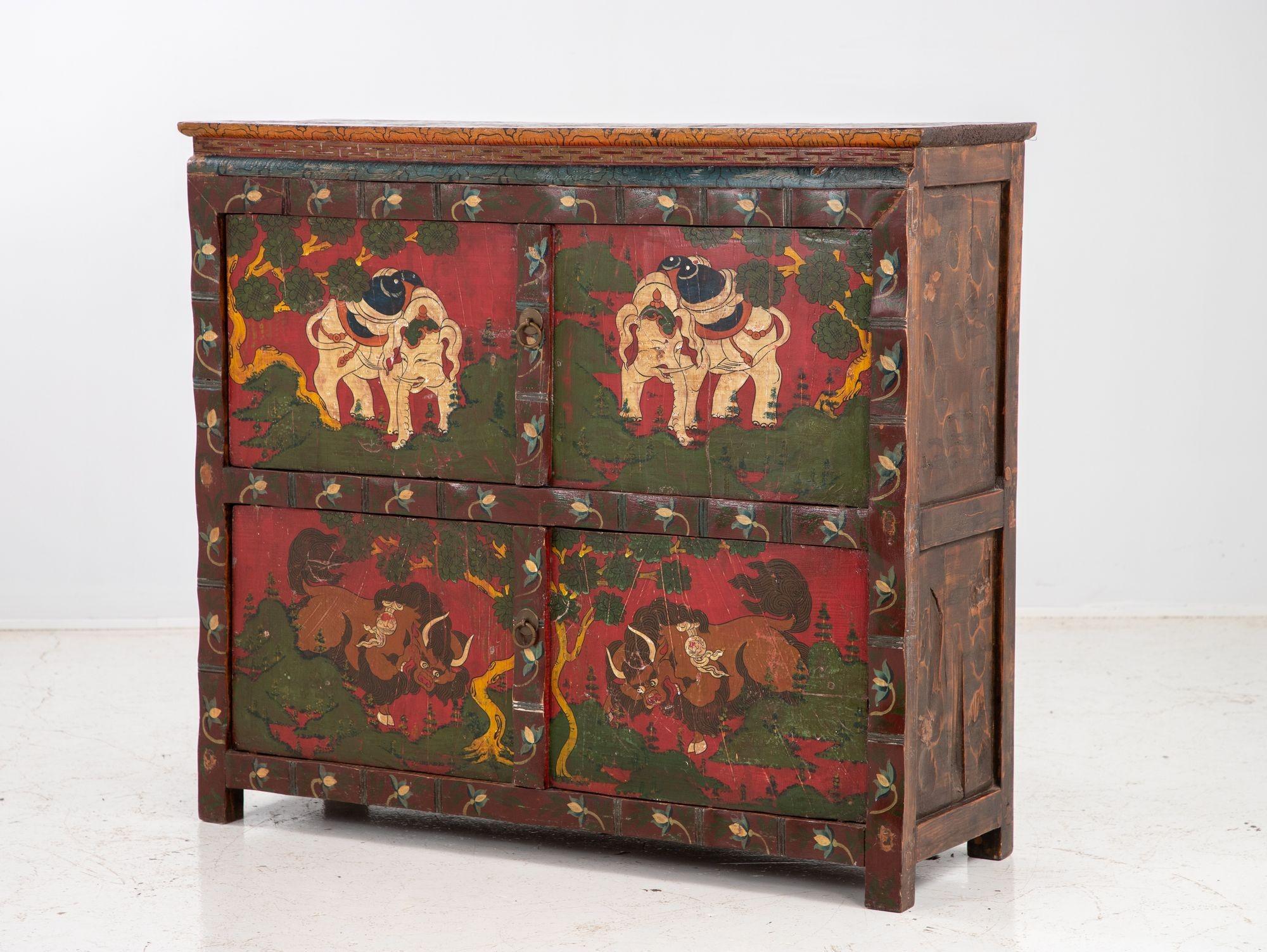 Hand Painted Tibetan Cabinet, Early 20th Century 10