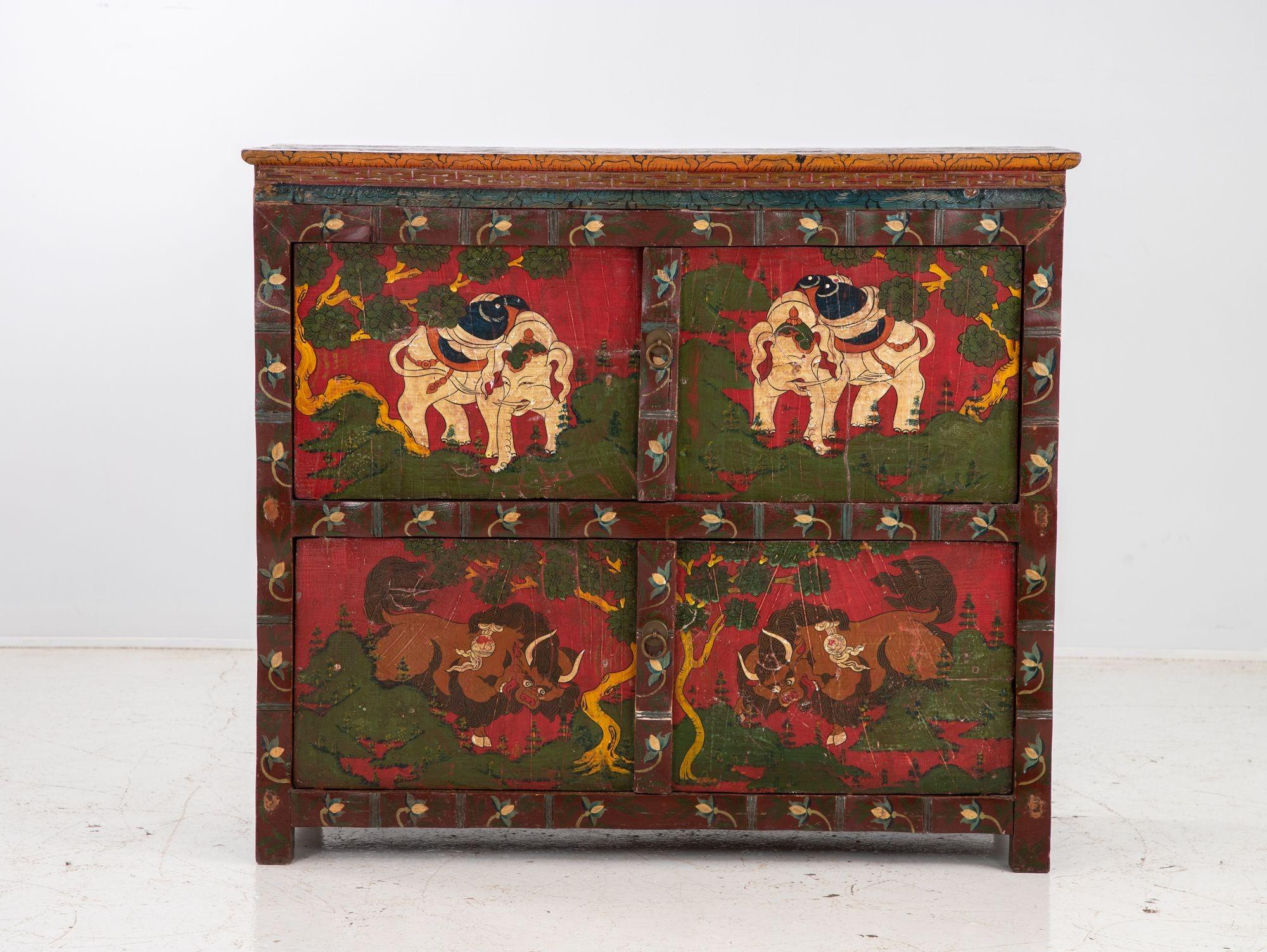 Hand Painted Tibetan Cabinet, Early 20th Century 2