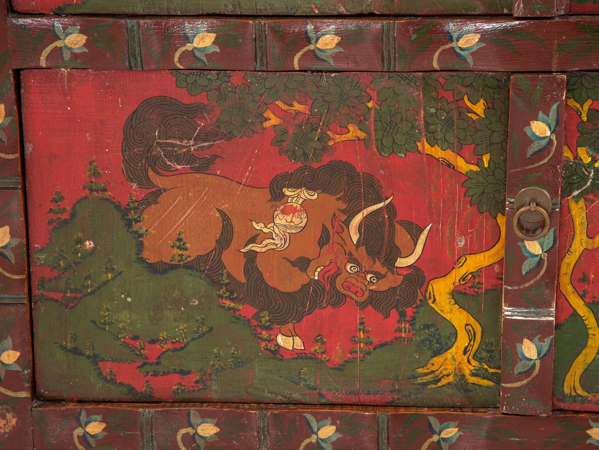 Hand Painted Tibetan Cabinet, Early 20th Century 5