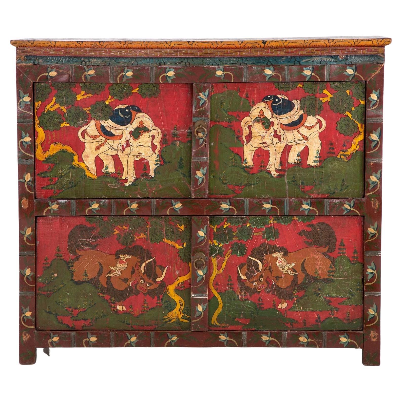 Hand Painted Tibetan Cabinet, Early 20th Century