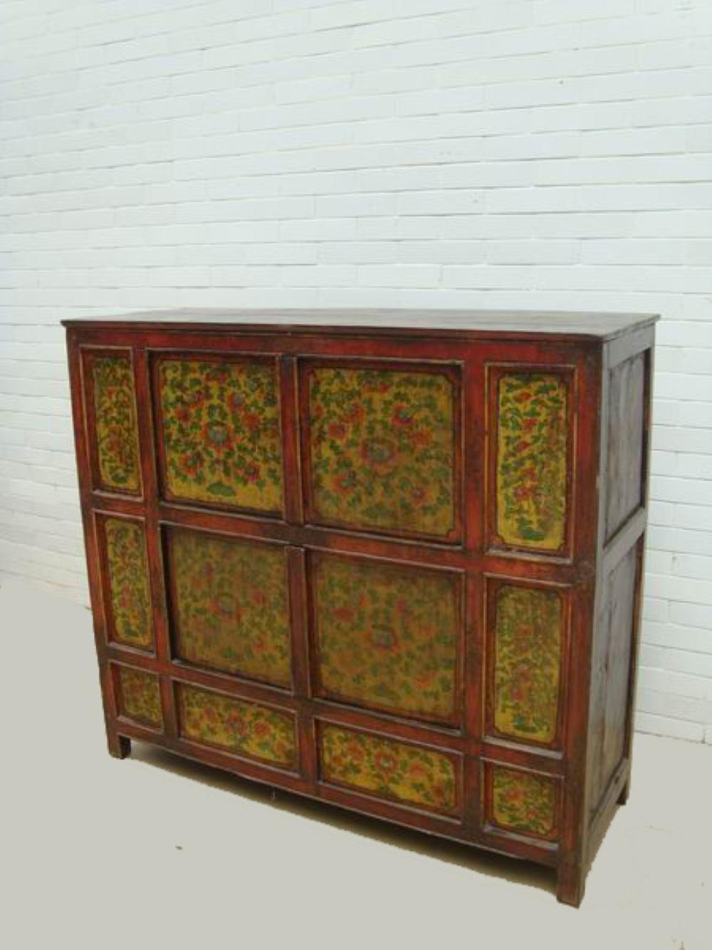 Chinese Export Hand Painted Tibetan Cabinet For Sale
