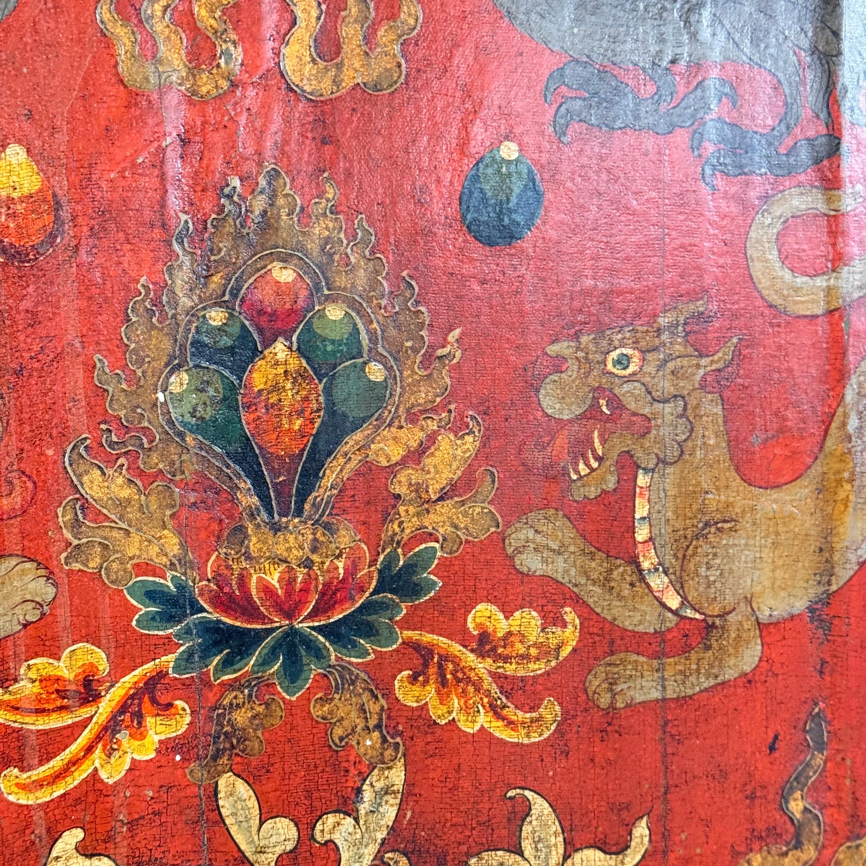 Handbemaltes tibetisches Monastery-Türpaneel, 1890 im Angebot 1