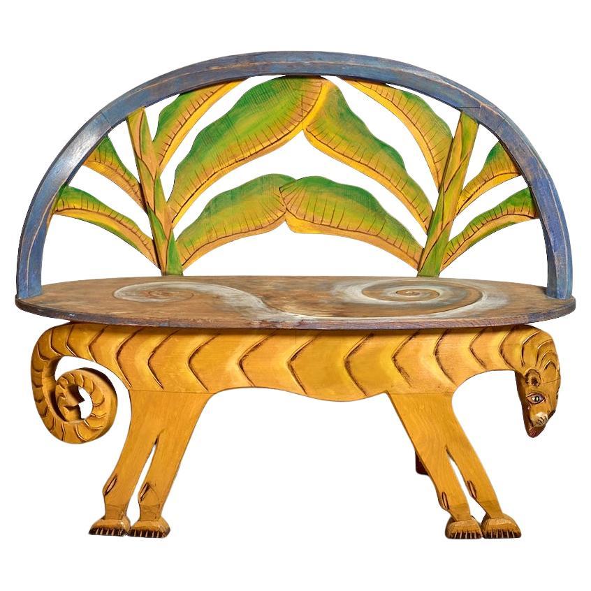 Hand-painted "tiger" bench by Gerard Rigot, France, 1980
s