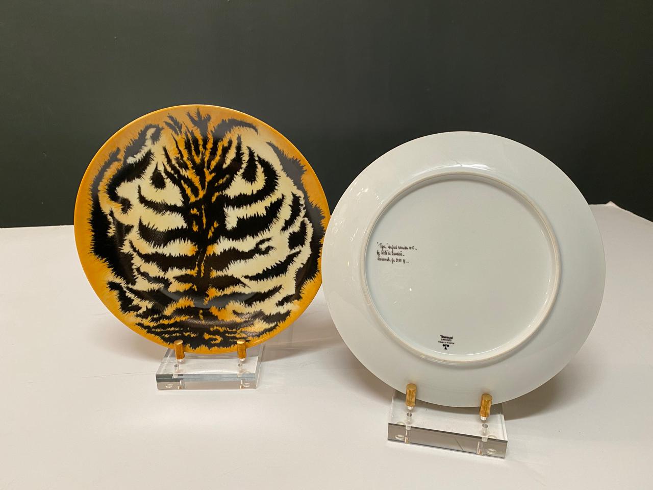 American Hand Painted Tiger Plates, Set of 9