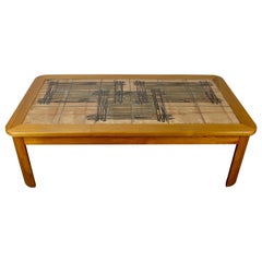 Hand Painted Tile Top Teak Coffee Table by Trioh Møbelfabrik