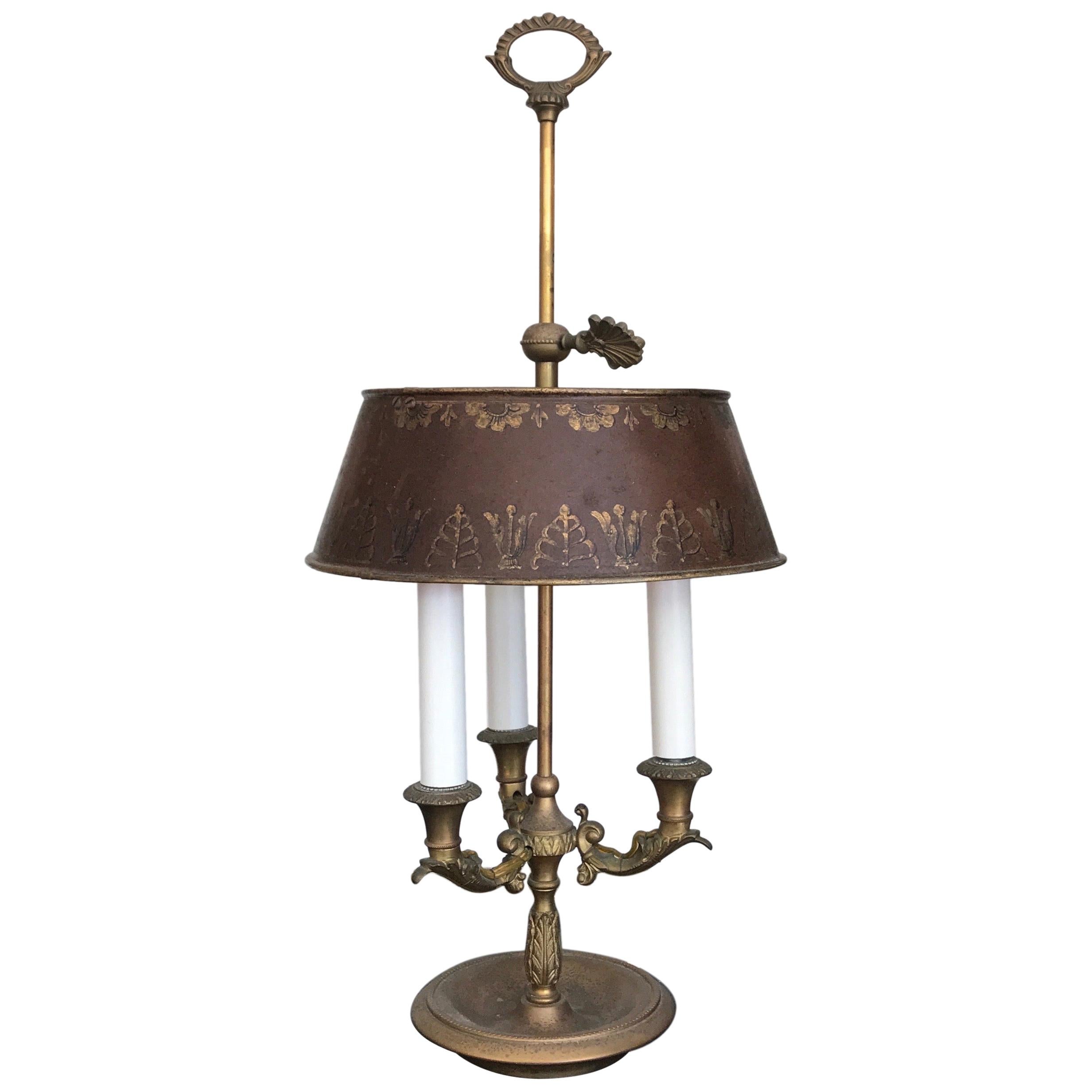 Hand Painted Tole & Brass French Bouillotte Lamp